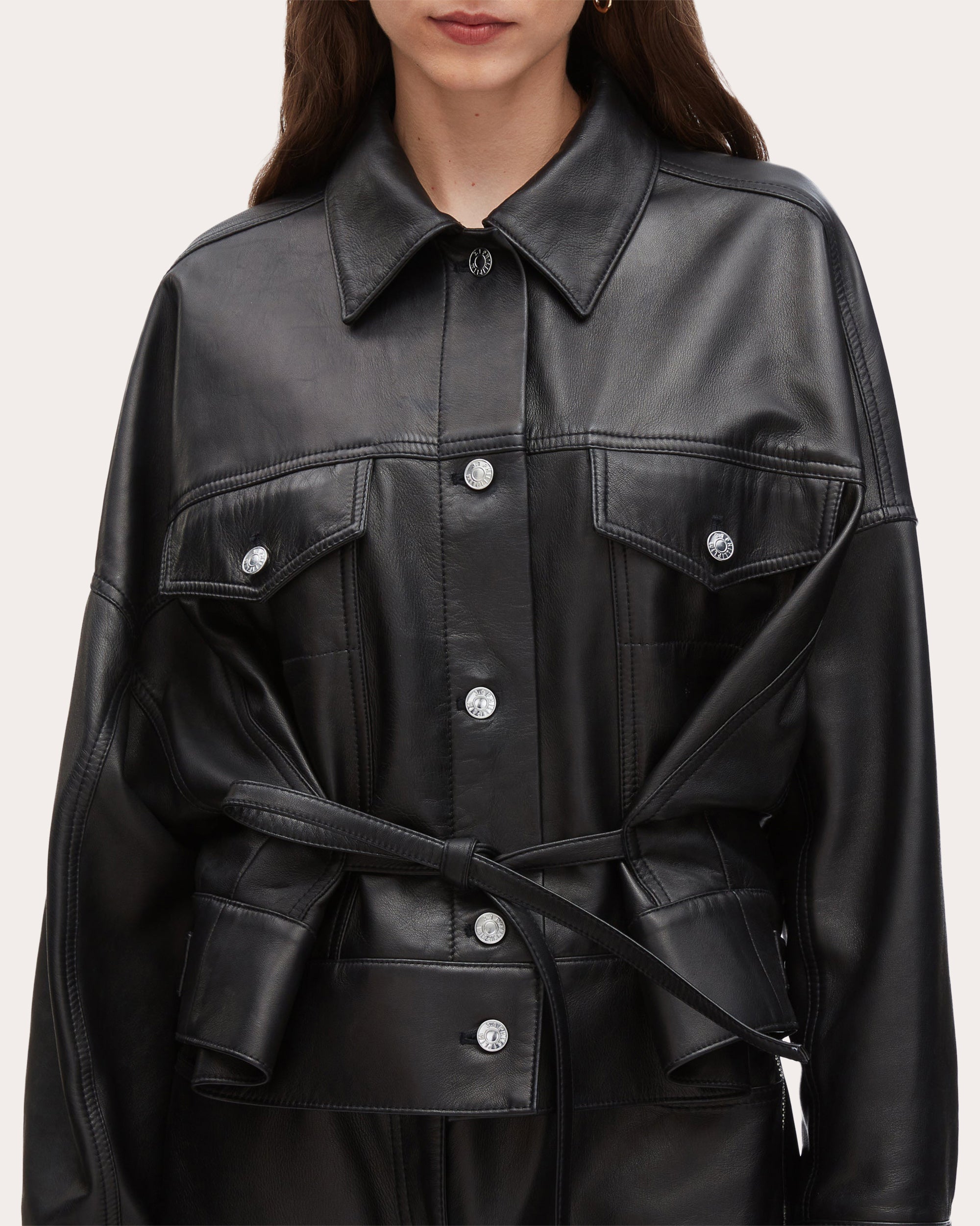 Boxy Plonge Leather Jacket