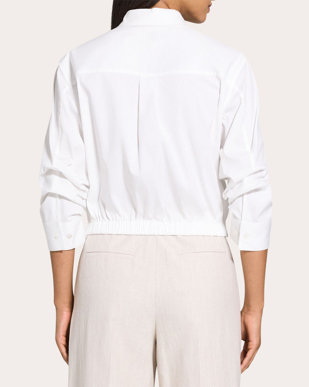 Gathered-Sleeve Cinched Button-Up