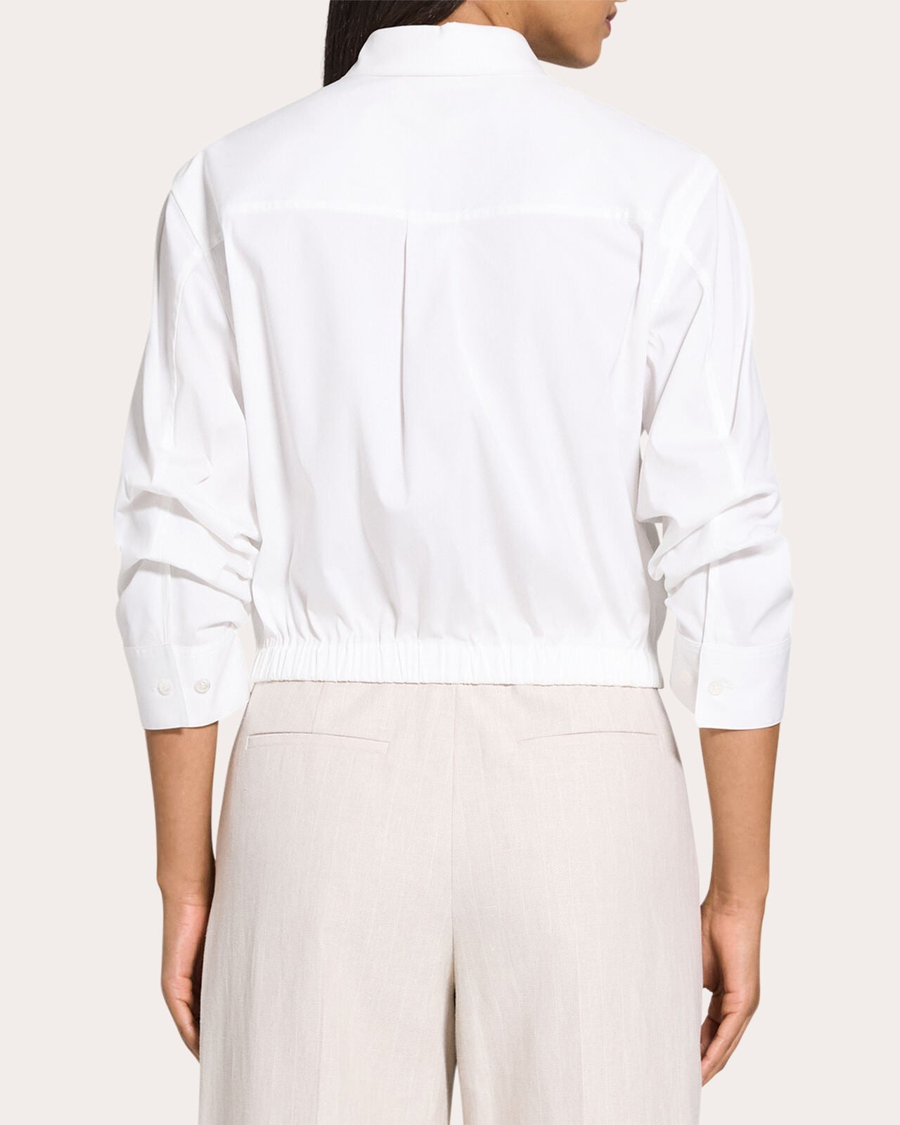 Gathered-Sleeve Cinched Button-Up
