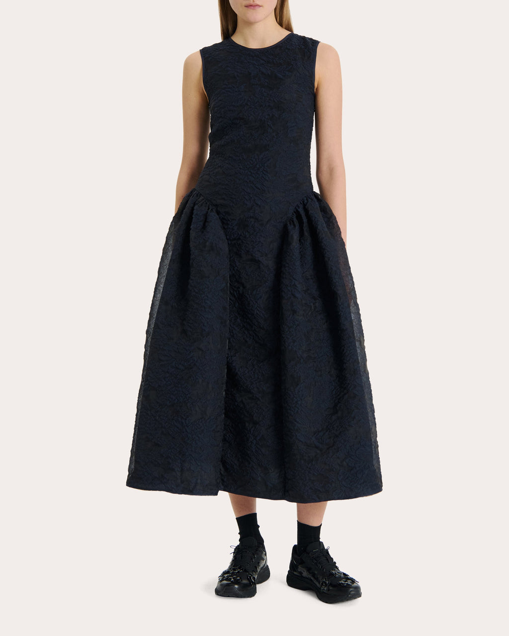 Gine Floral Matelassé Midi Dress