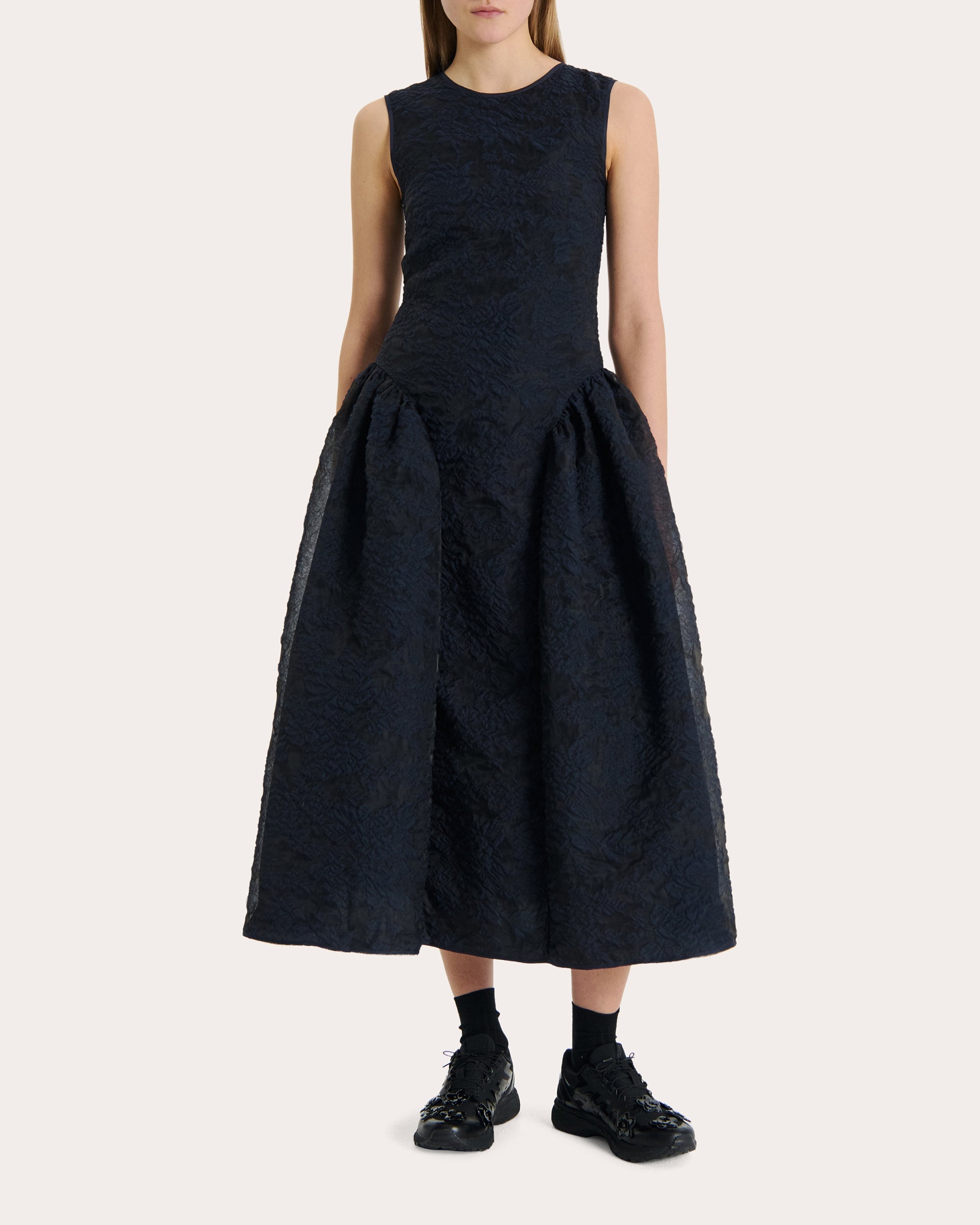 Gine Floral Matelassé Midi Dress