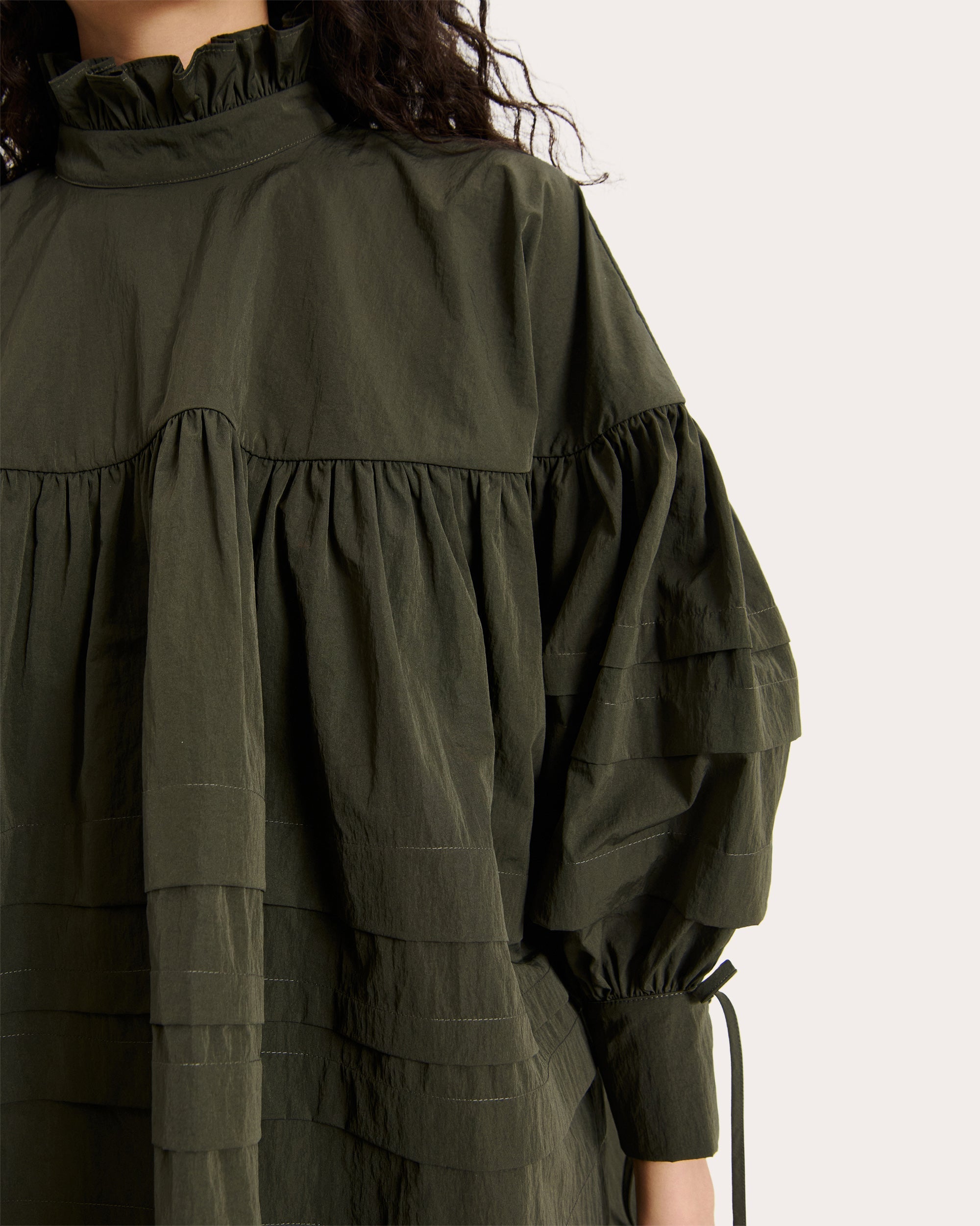 Alberte Oversized Pleated Taffeta Top