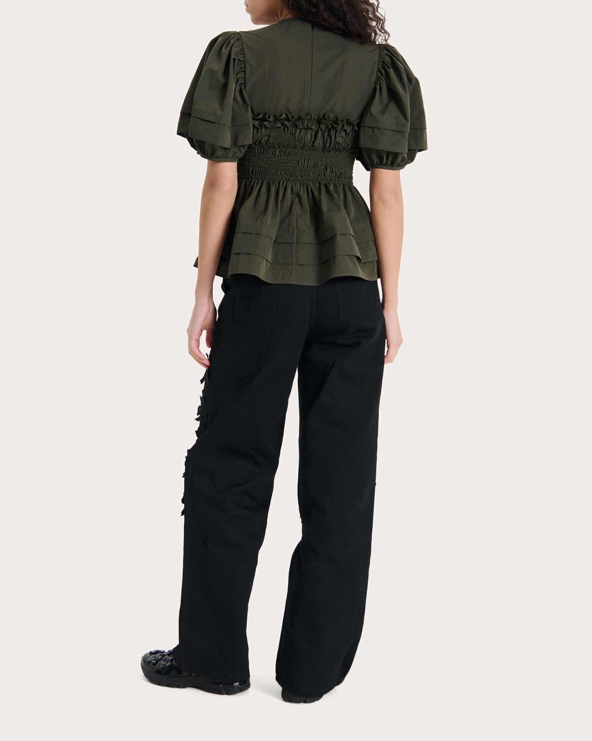 Onessa Shirred Taffeta Peplum Top