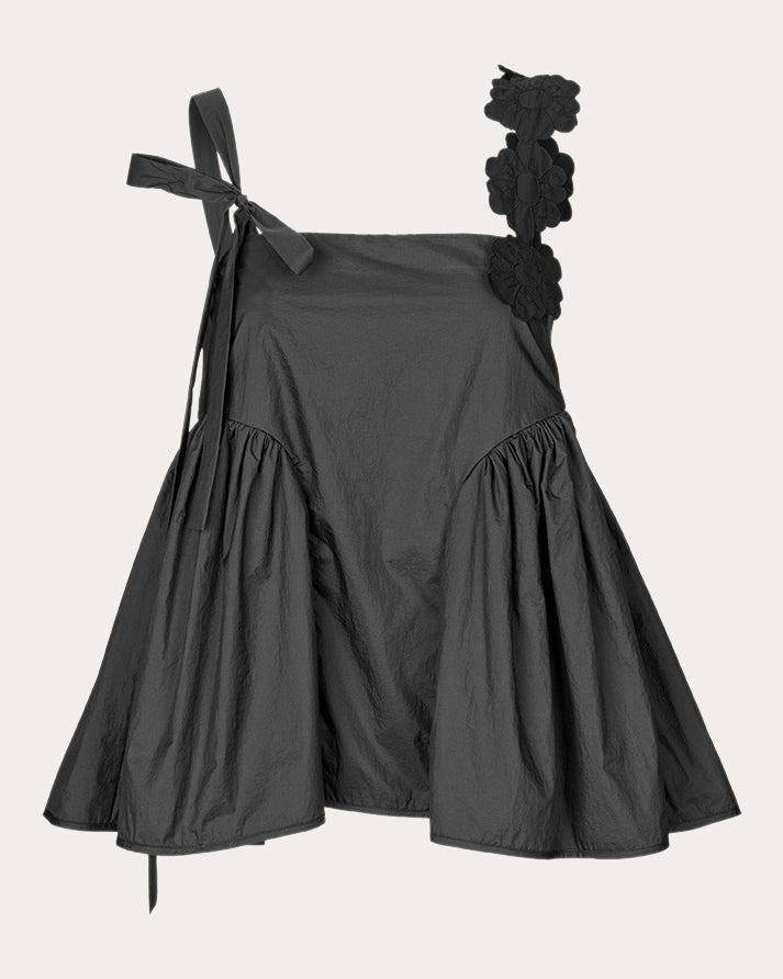 Onyx Floral-Appliquéd Ripstop Nylon Top