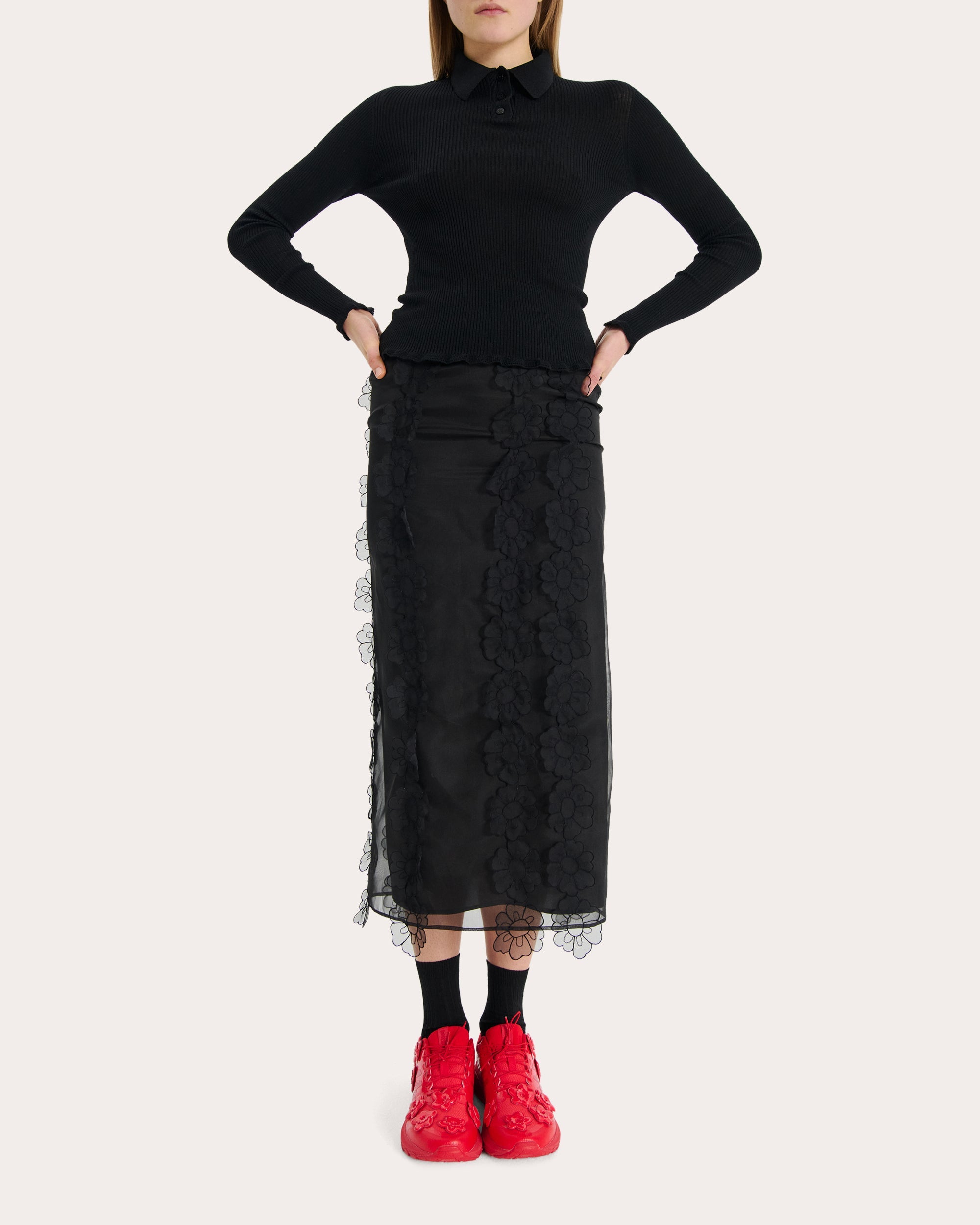 Olympia Floral-Appliquéd Midi Skirt