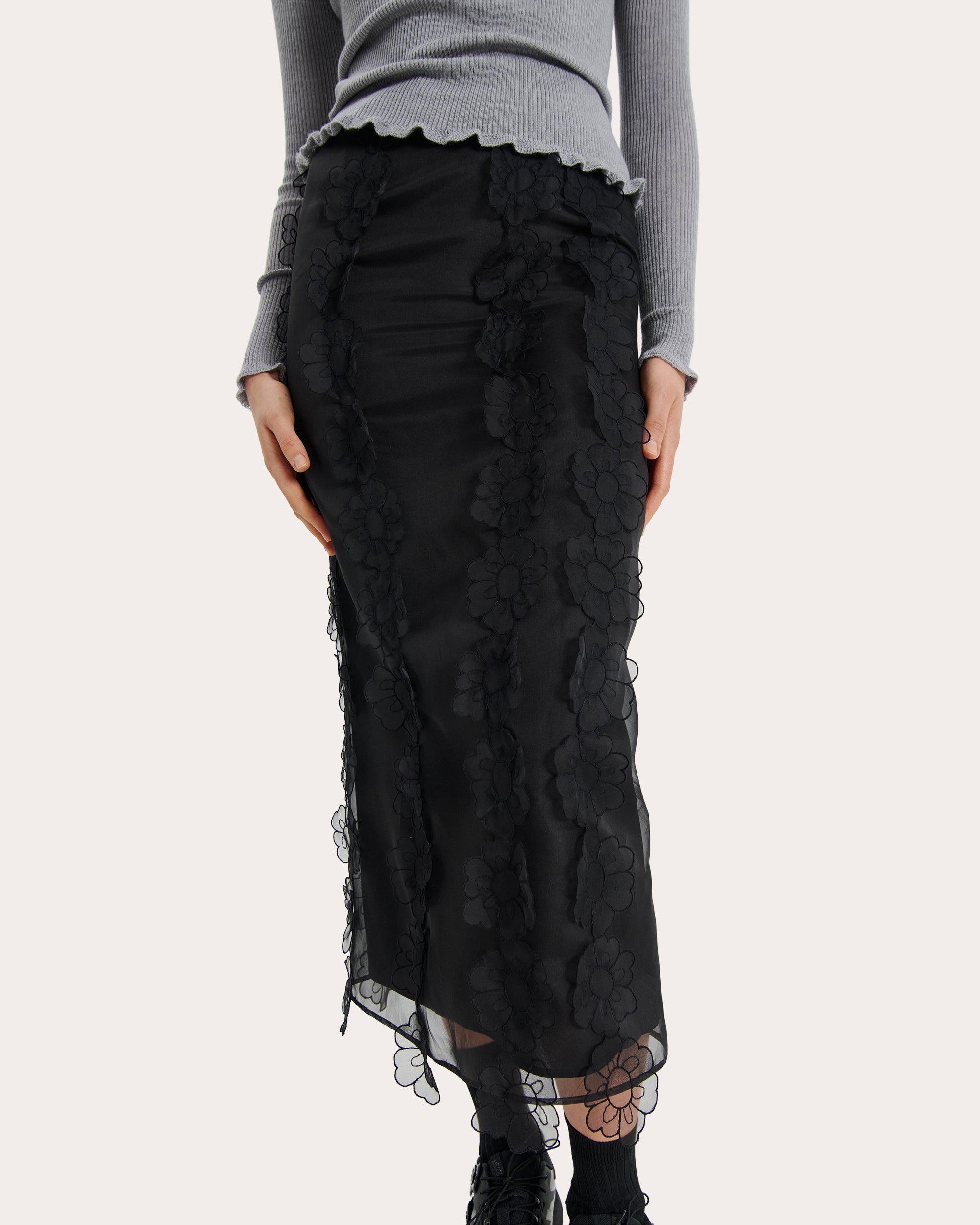 Olympia Floral-Appliquéd Midi Skirt