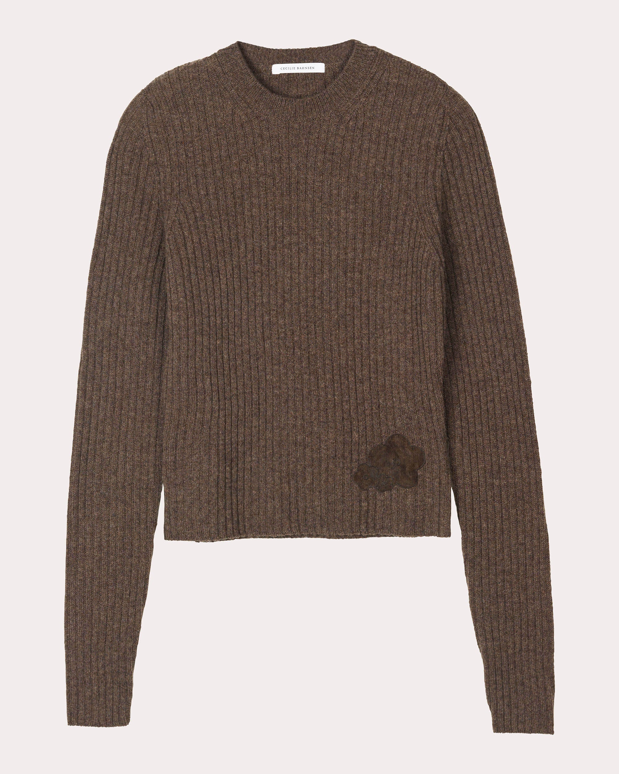 Blas Floral Appliqué Wool Crewneck Sweater