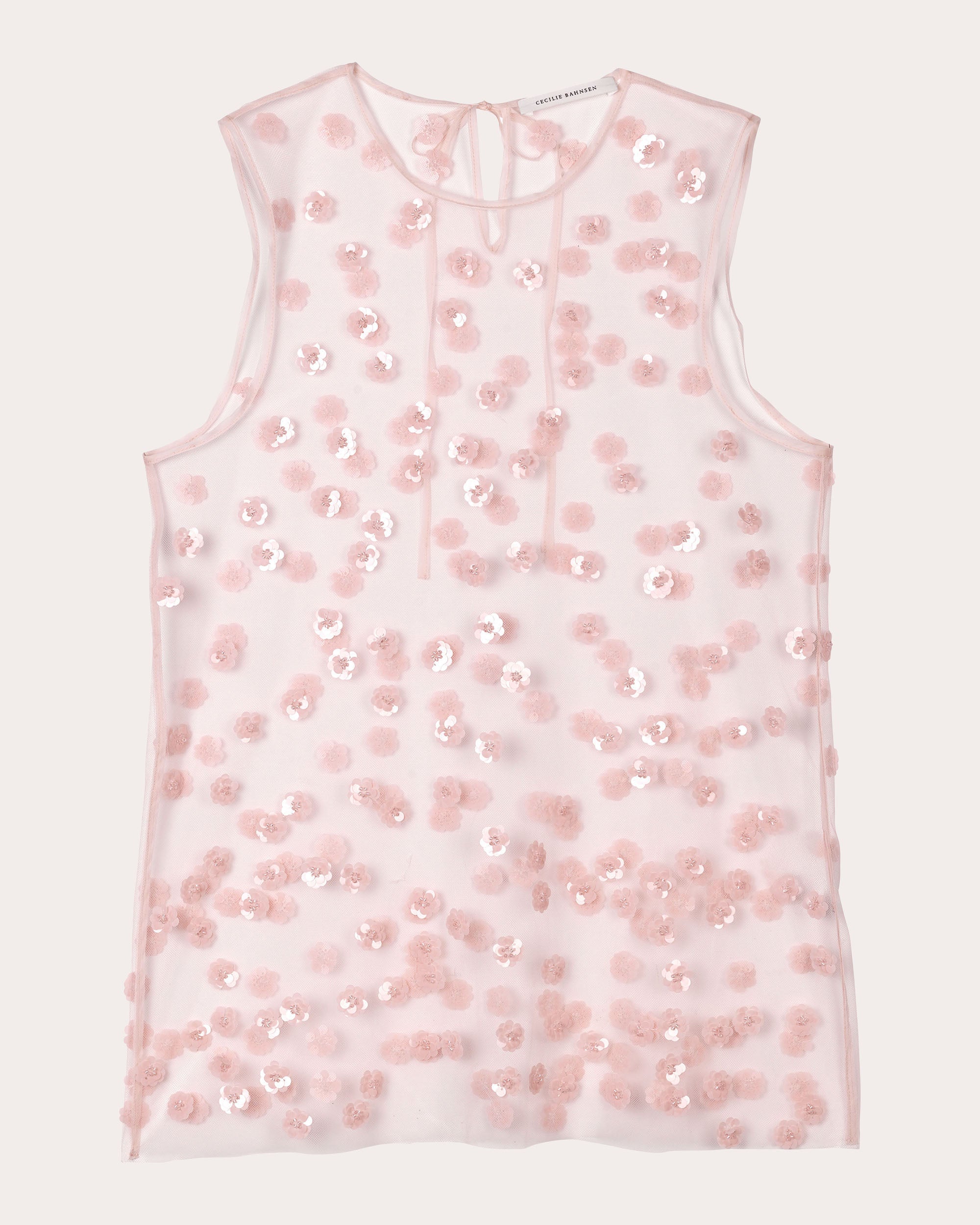 Utania Floral Sequin Sheer Tulle Sleeveless Top