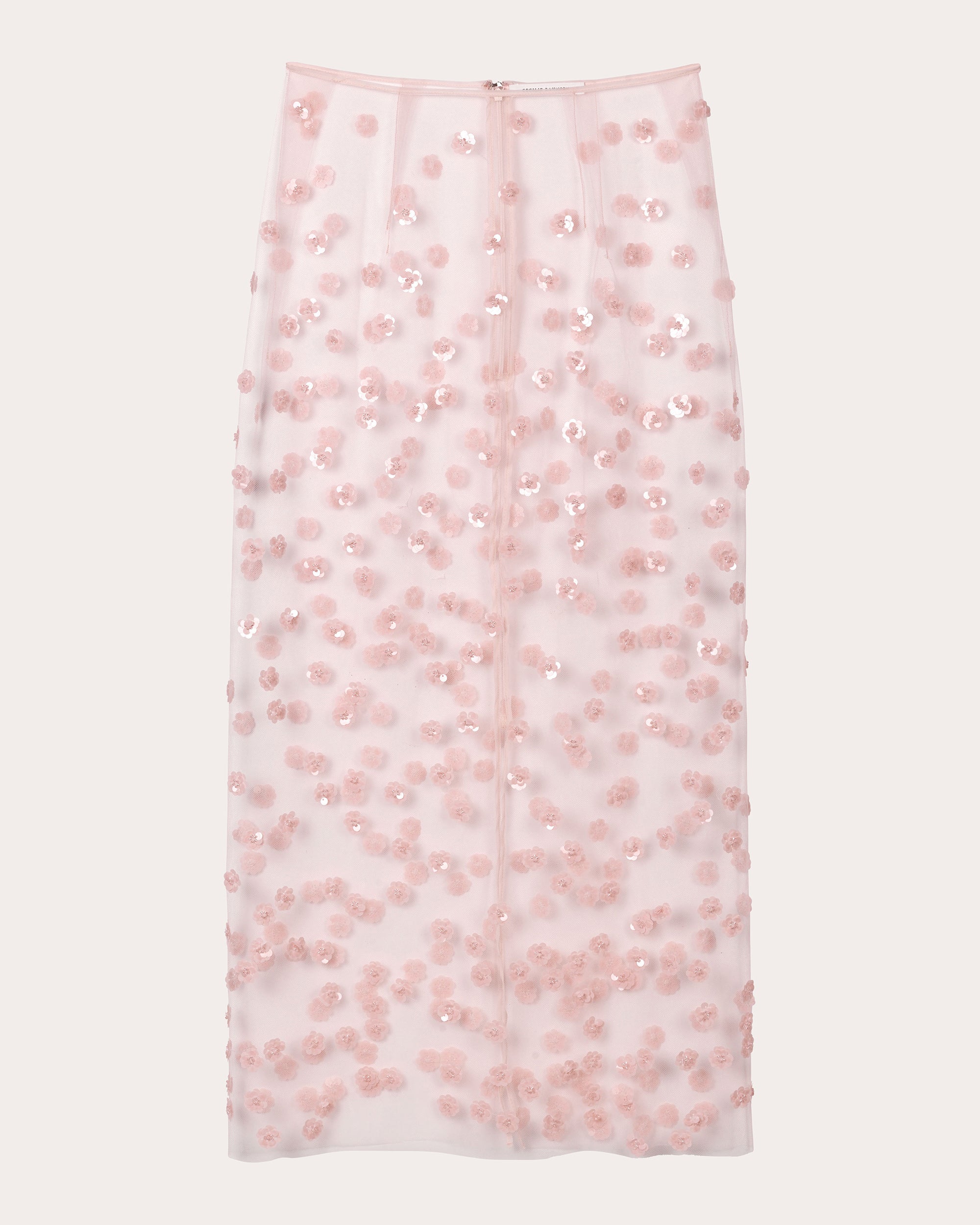 Gus Sequin Floral Sheer Tulle Pencil Skirt