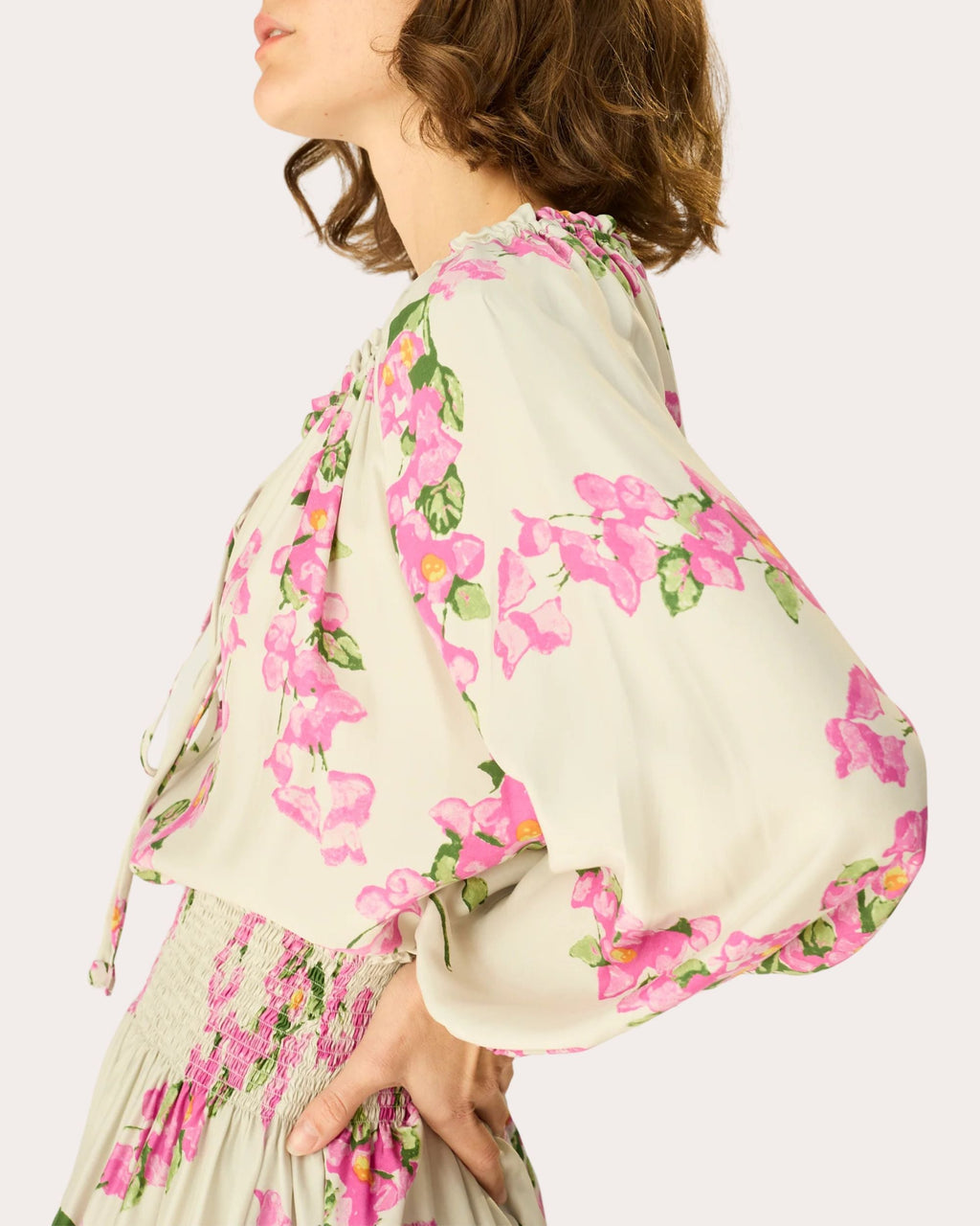 Ashley Floral Silk Tie-Neck Top