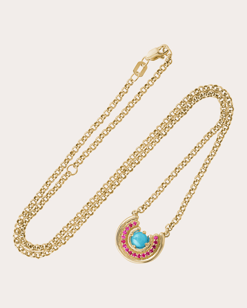 Turquoise & Pink Sapphire Revival Row Necklace