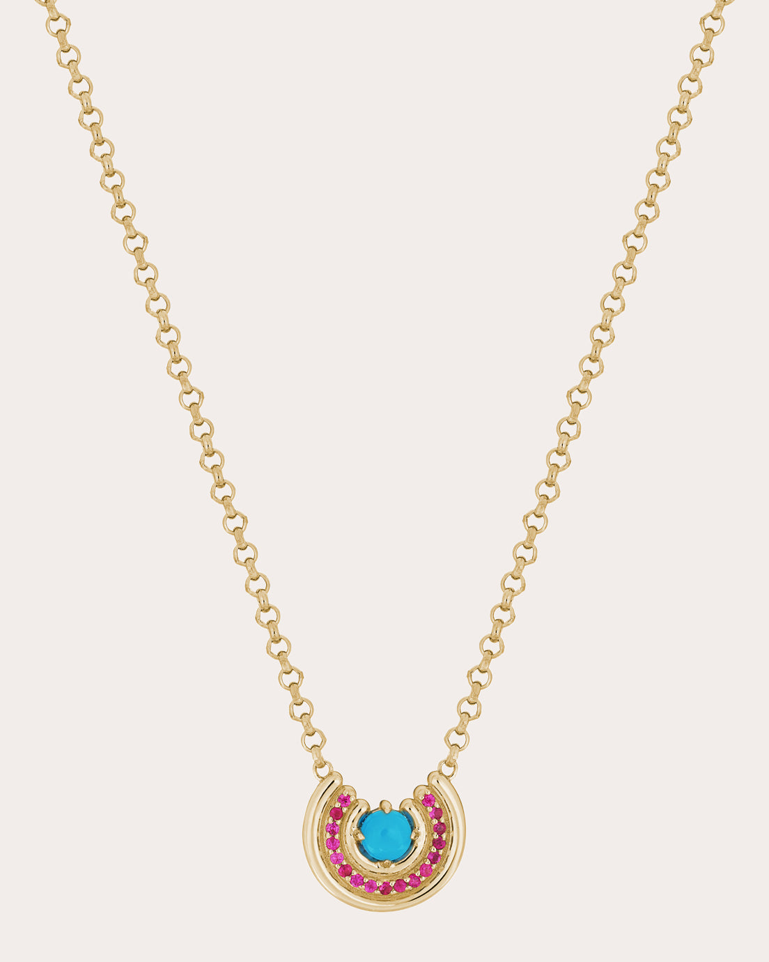 Turquoise & Pink Sapphire Revival Row Necklace