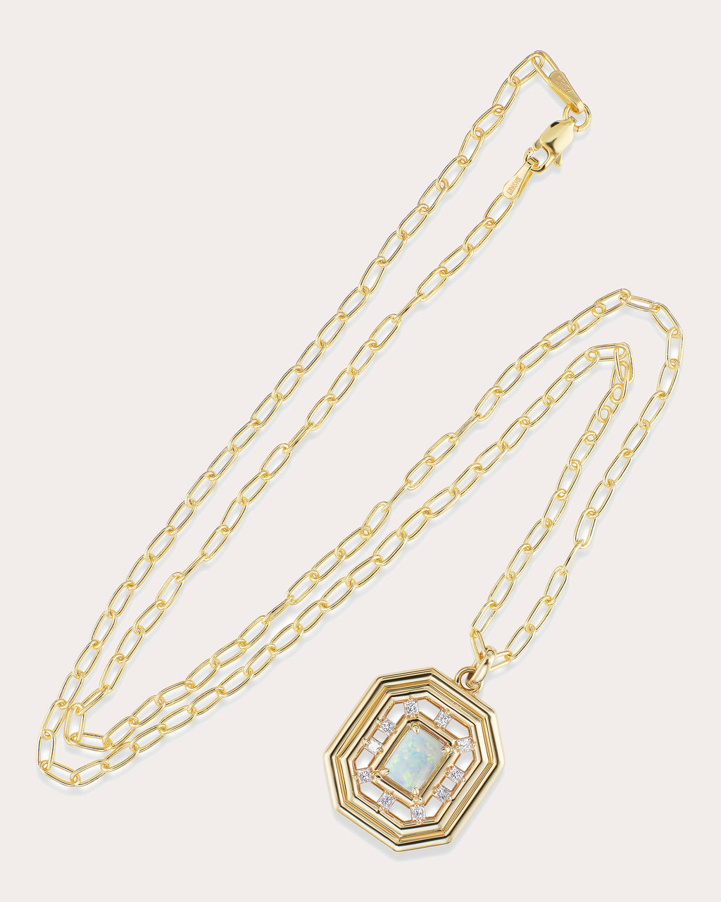 Revival Midi Nouveau 14K Gold Opal and Diamond Pendant Necklace