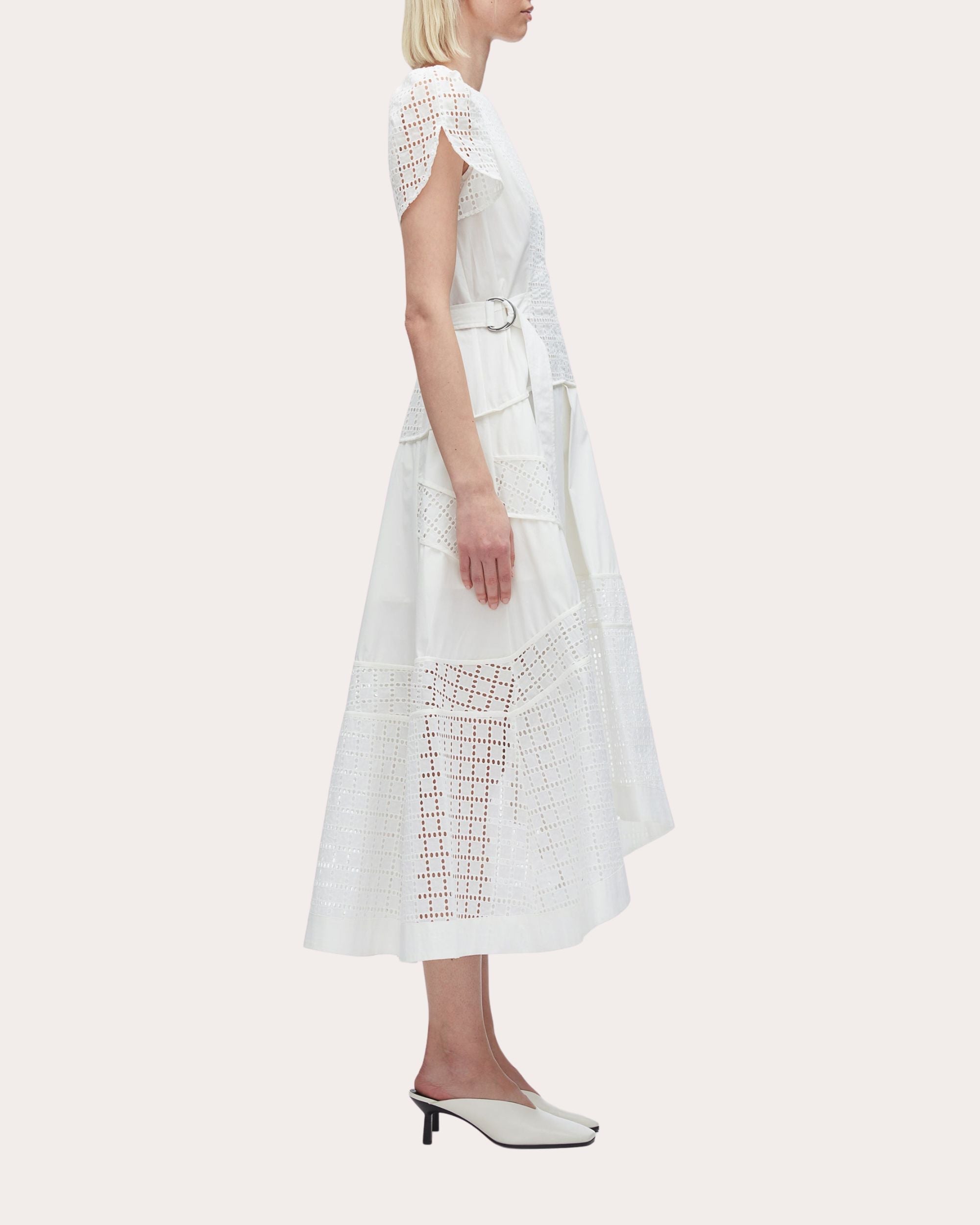 Broderie Anglaise Cotton Paneled Midi Dress