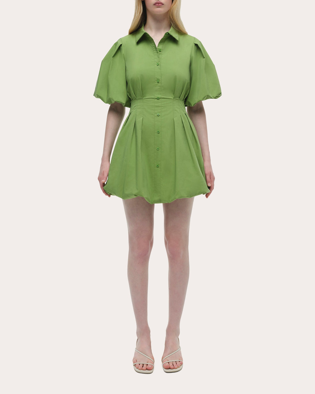Cleo Poplin Puff-Sleeve Mini Shirt Dress