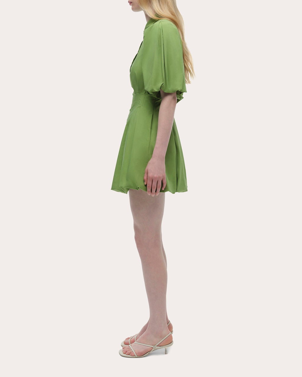 Cleo Poplin Puff-Sleeve Mini Shirt Dress