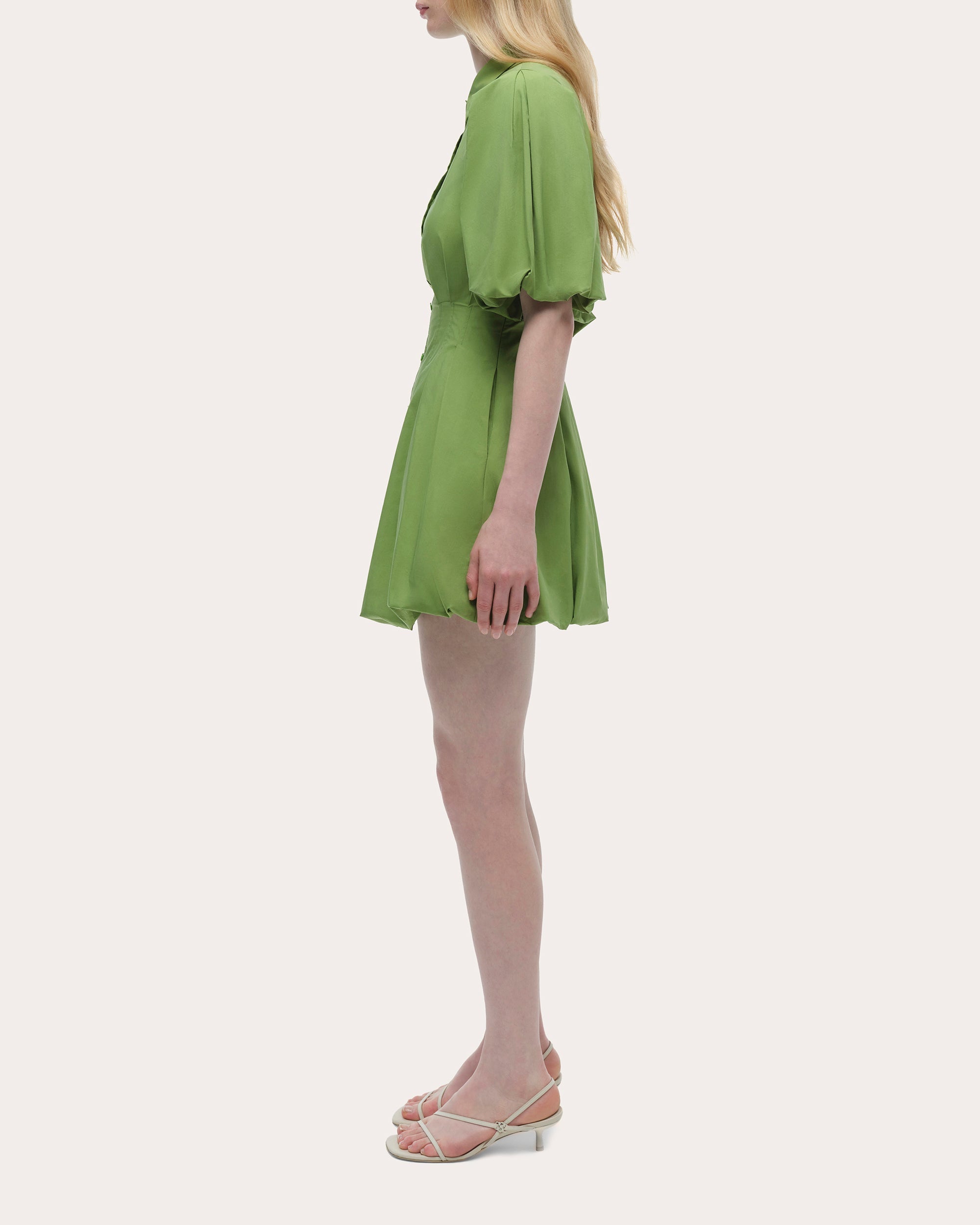 Cleo Poplin Puff-Sleeve Mini Shirt Dress