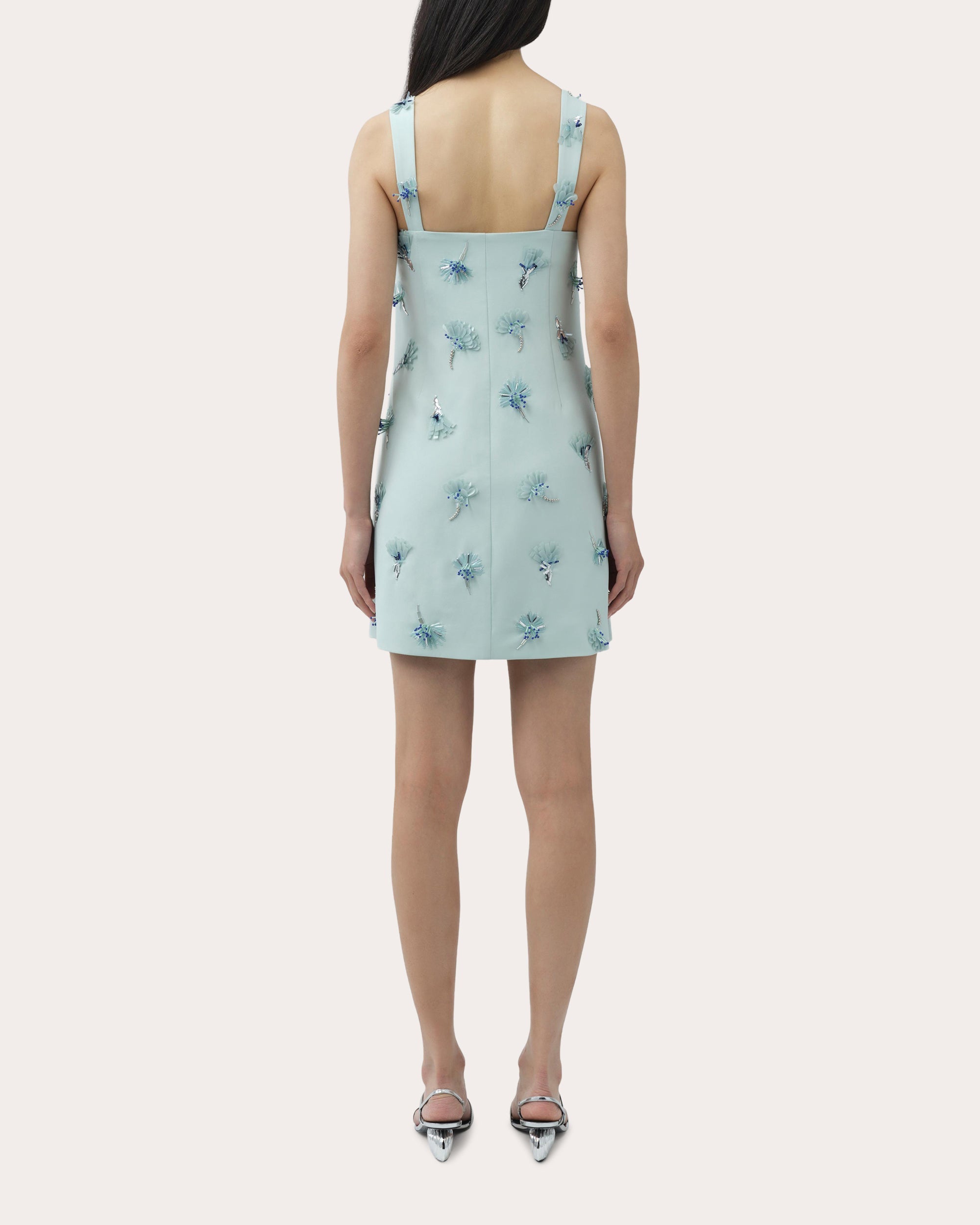 Ella Beaded Floral Paillette Crepe Mini Dress