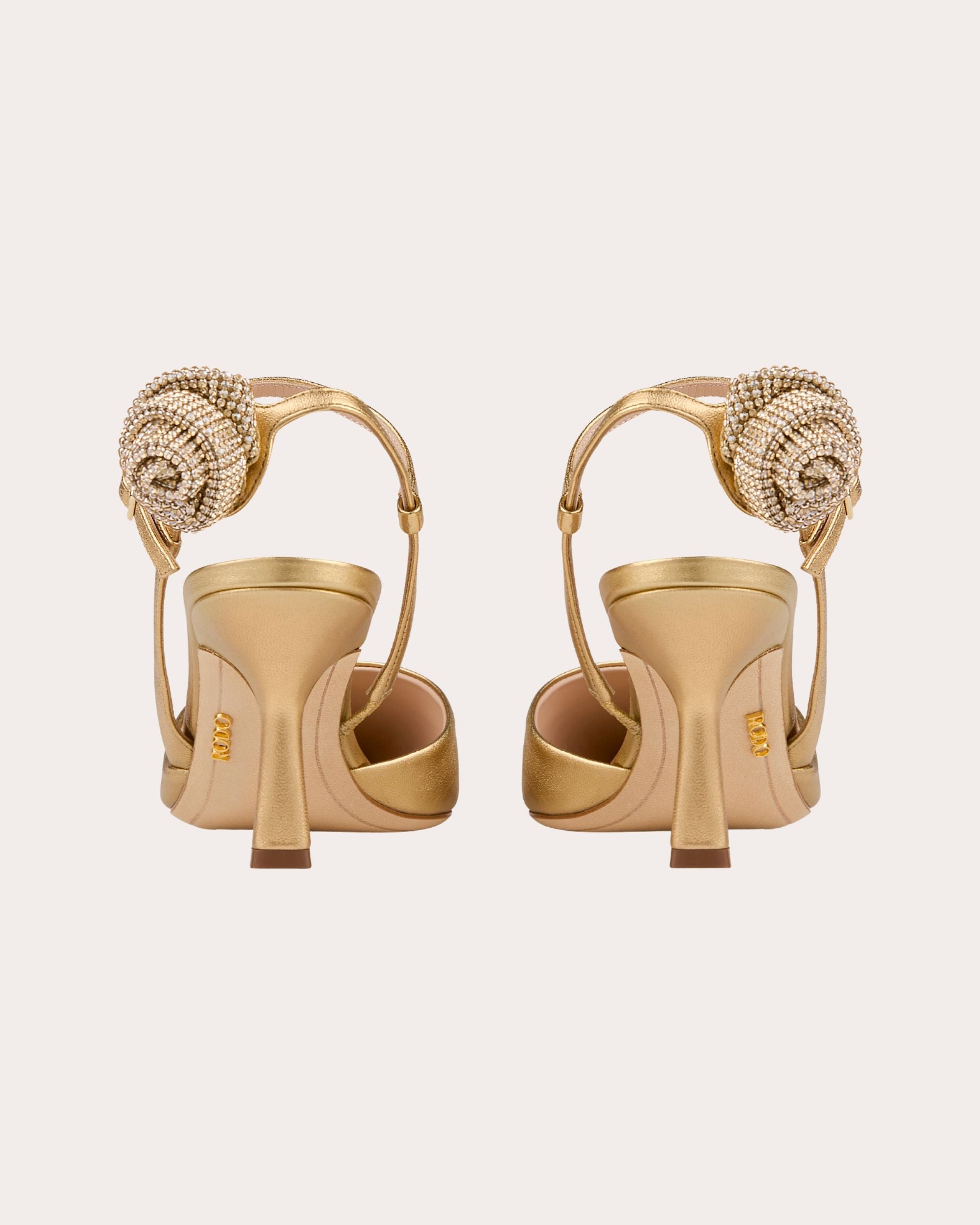 Nava 80 Crystal-Embellished Metallic Leather Slingback