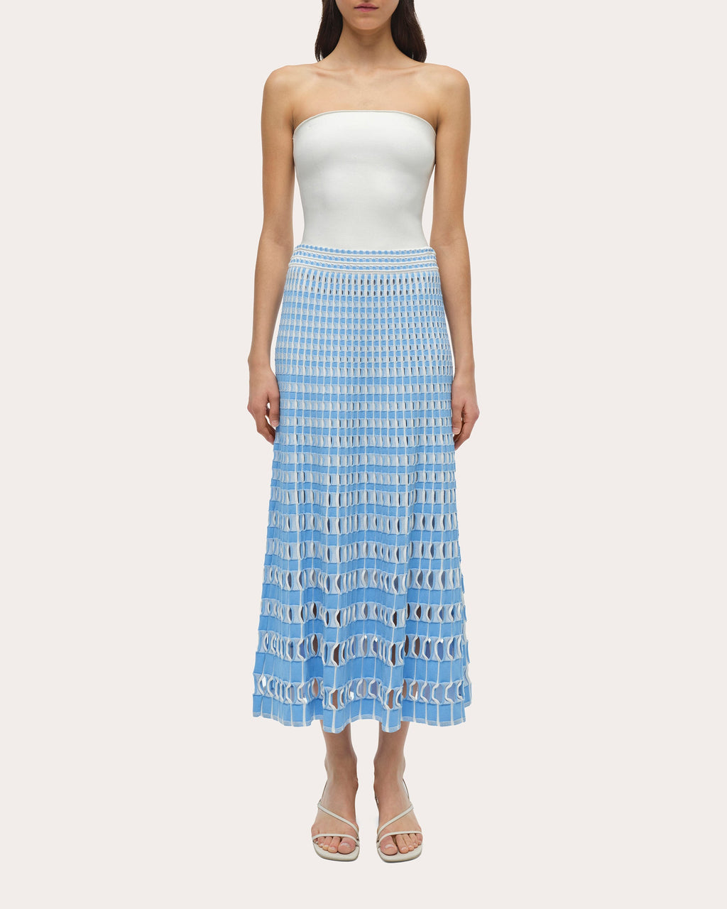 Larken Gingham Laser-Cut Midi Skirt