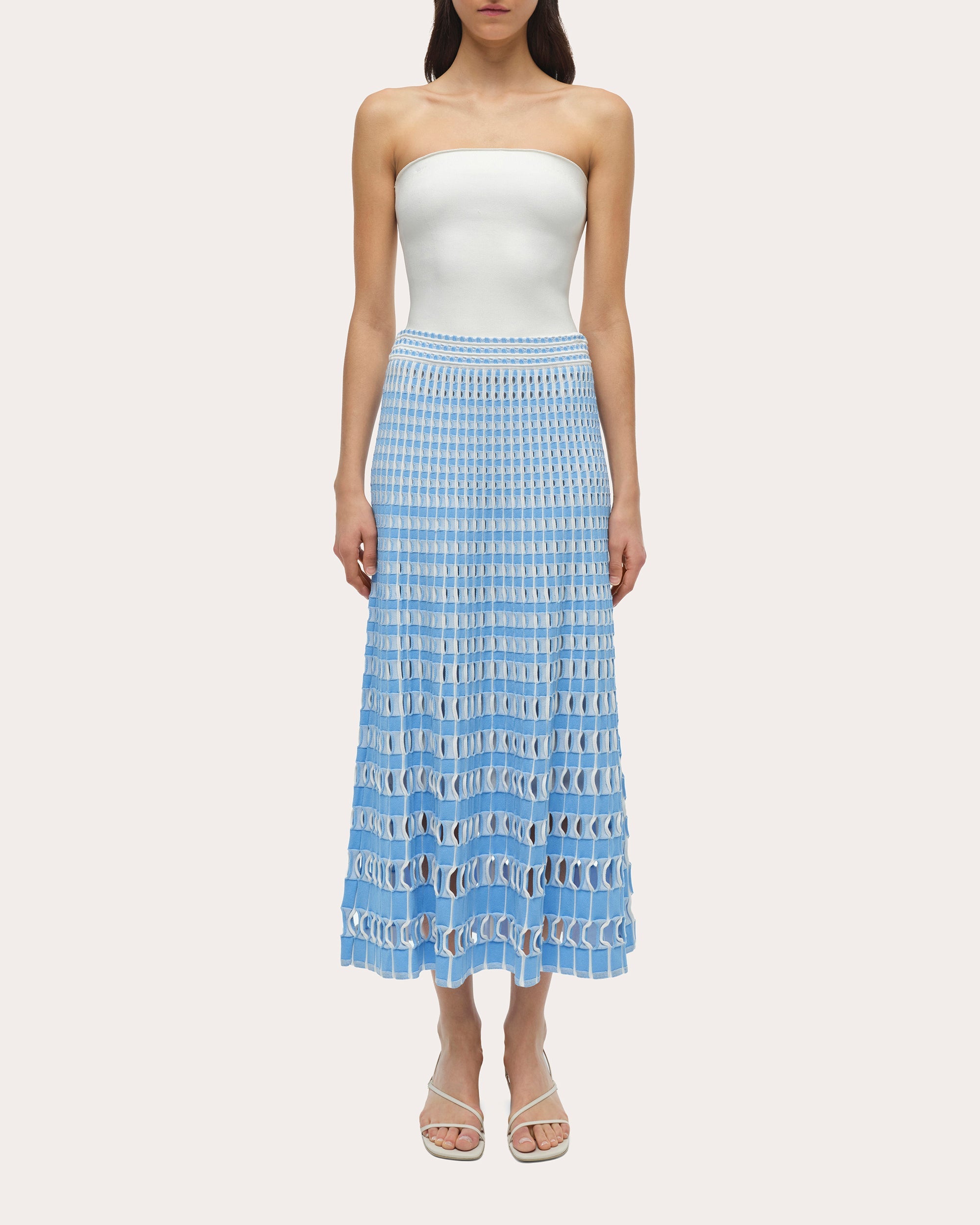 Larken Gingham Laser-Cut Midi Skirt