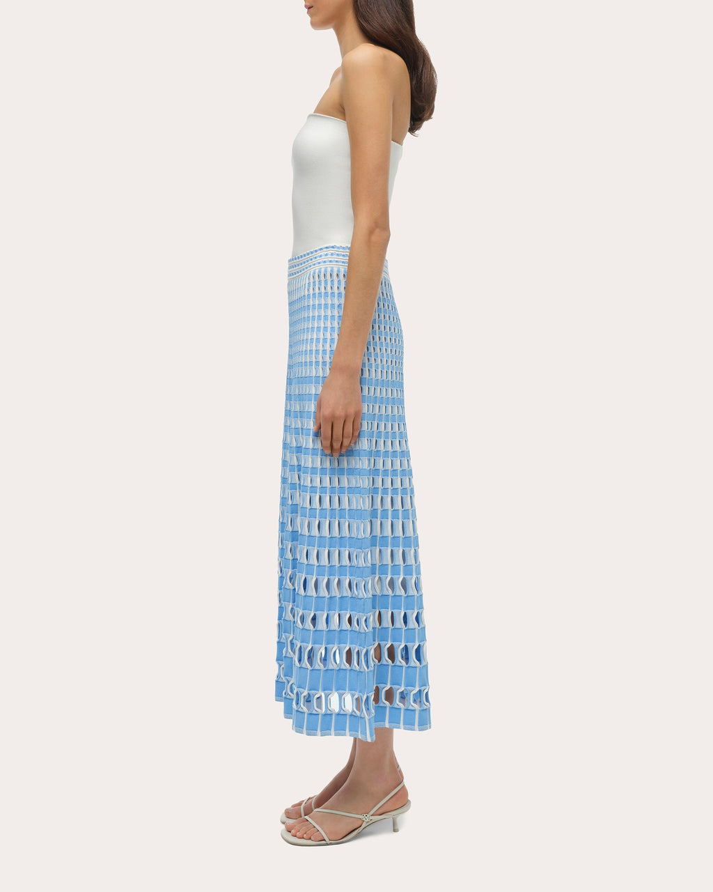 Larken Gingham Laser-Cut Midi Skirt