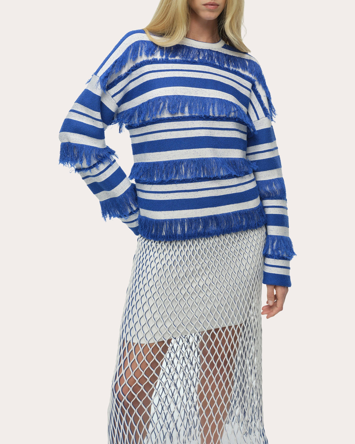 Carrick Stripe Fringe Crewneck Sweater