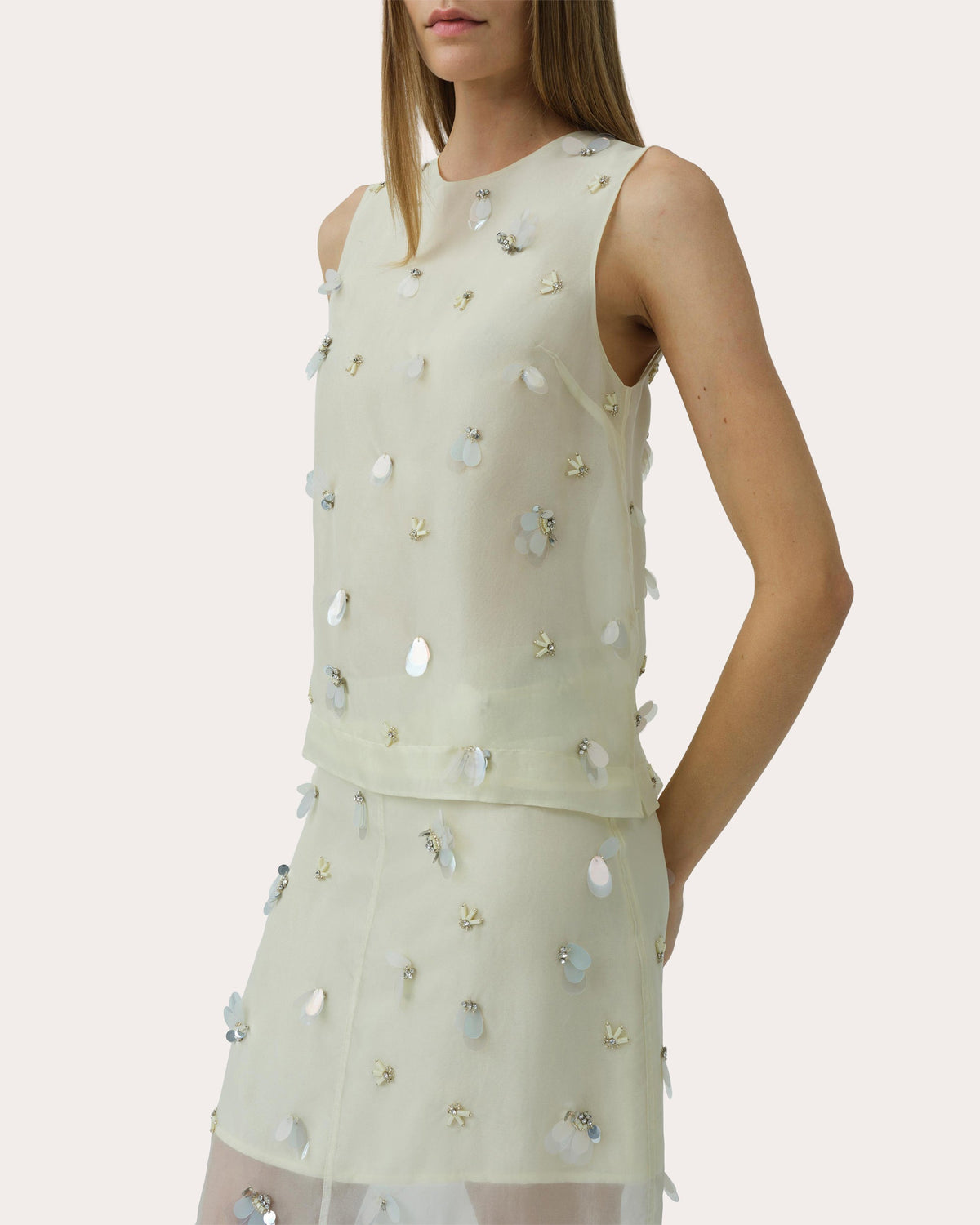 Celia Embellished Organza Sleeveless Top