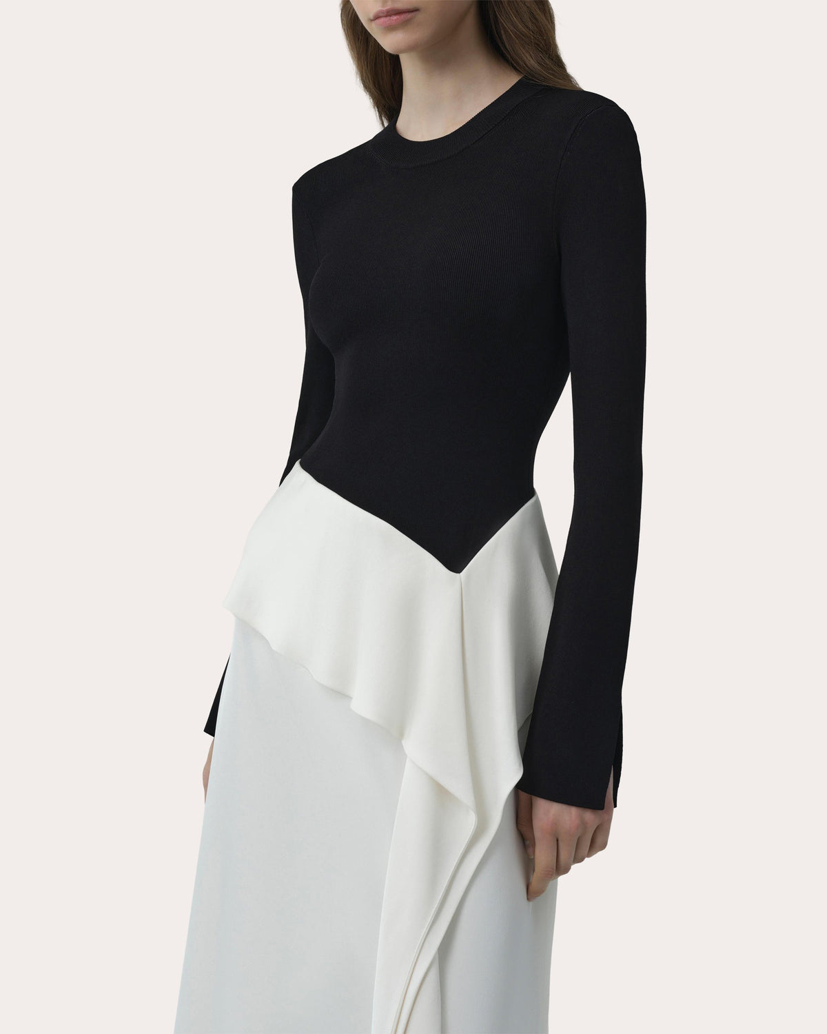 Ornella Knit Satin Combo Draped Midi Dress