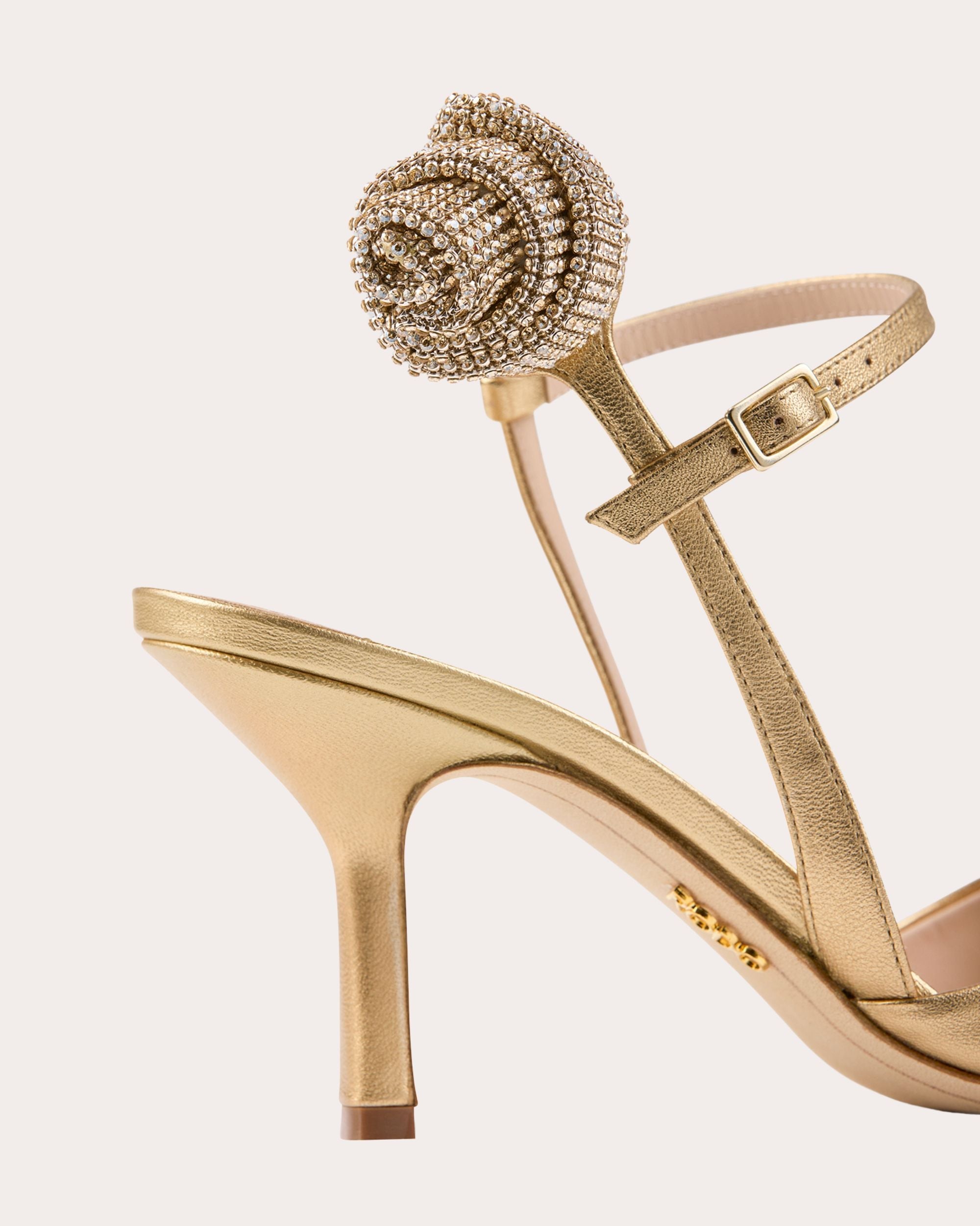 Nava 80 Crystal-Embellished Metallic Leather Slingback