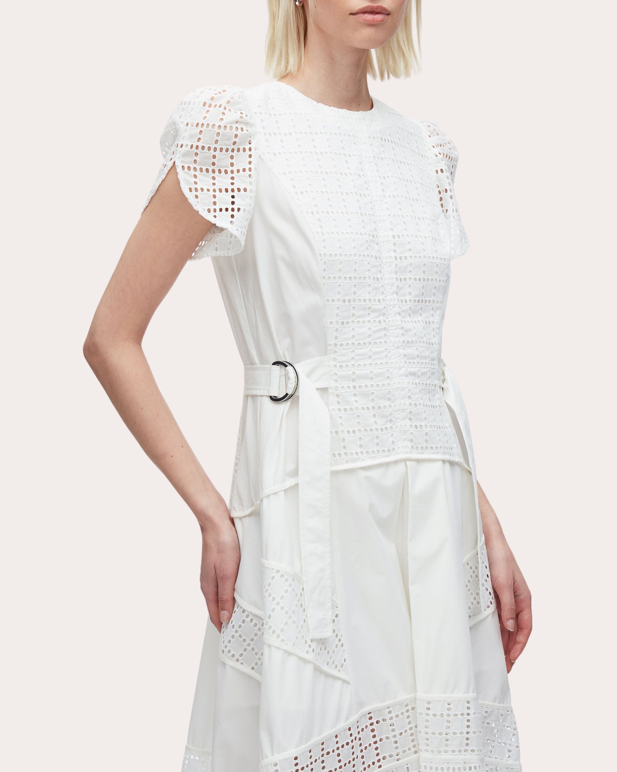 Broderie Anglaise Cotton Paneled Midi Dress