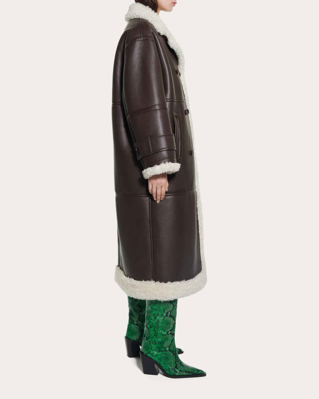Hayley Faux Leather Shearling Double-Breasted Coat