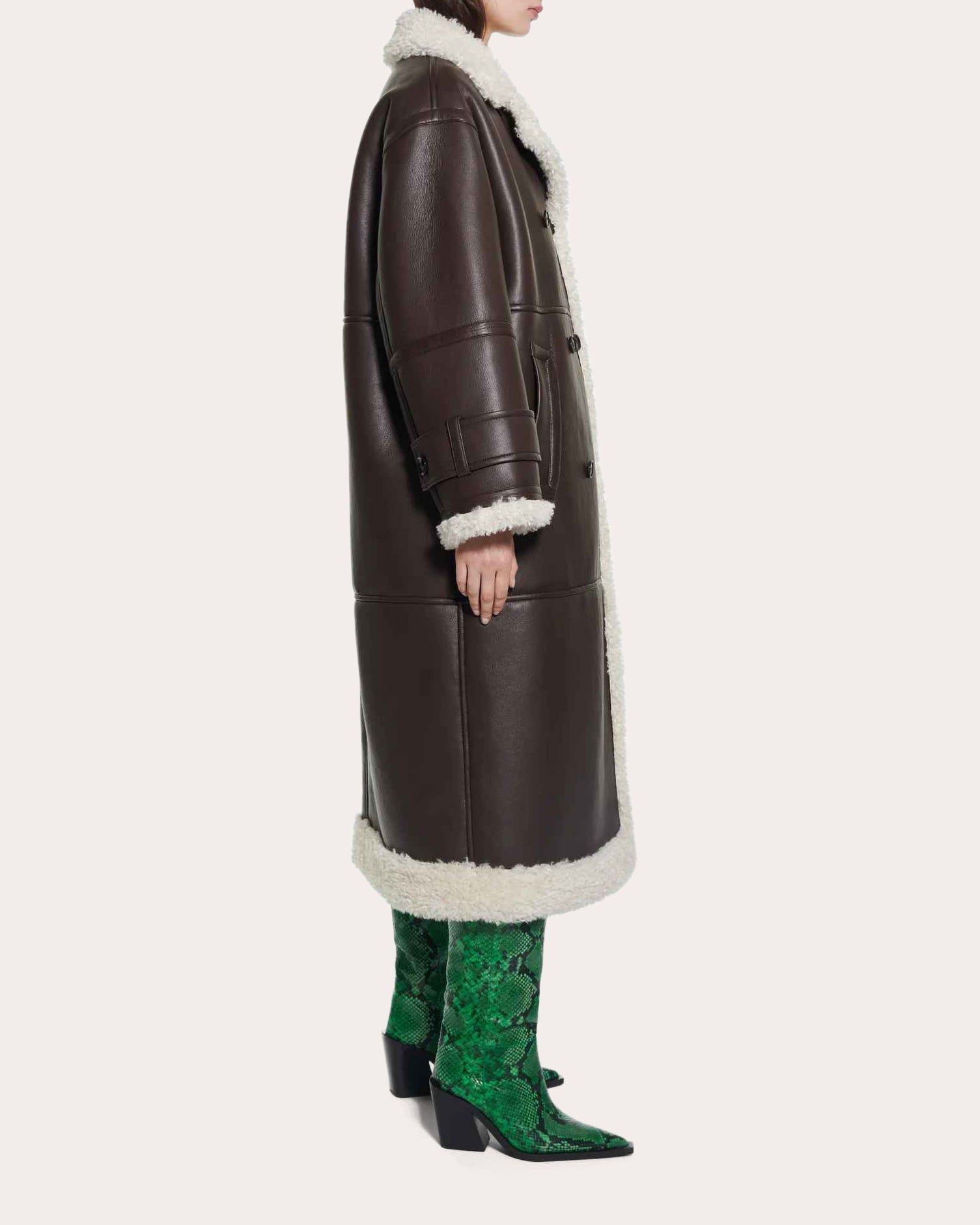 Hayley Faux Leather Shearling Double-Breasted Coat