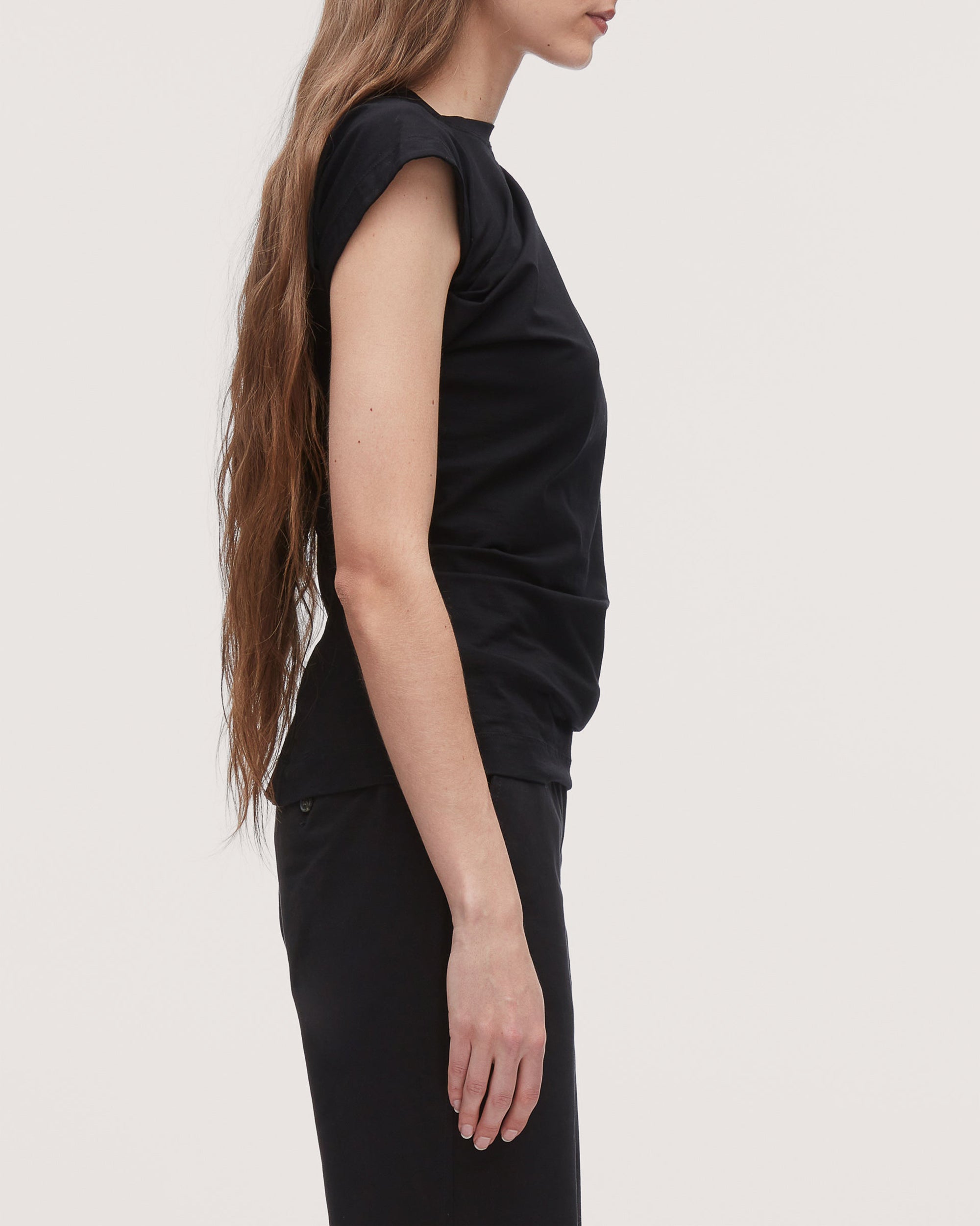 Cotton Jersey Draped Asymmetric T-Shirt