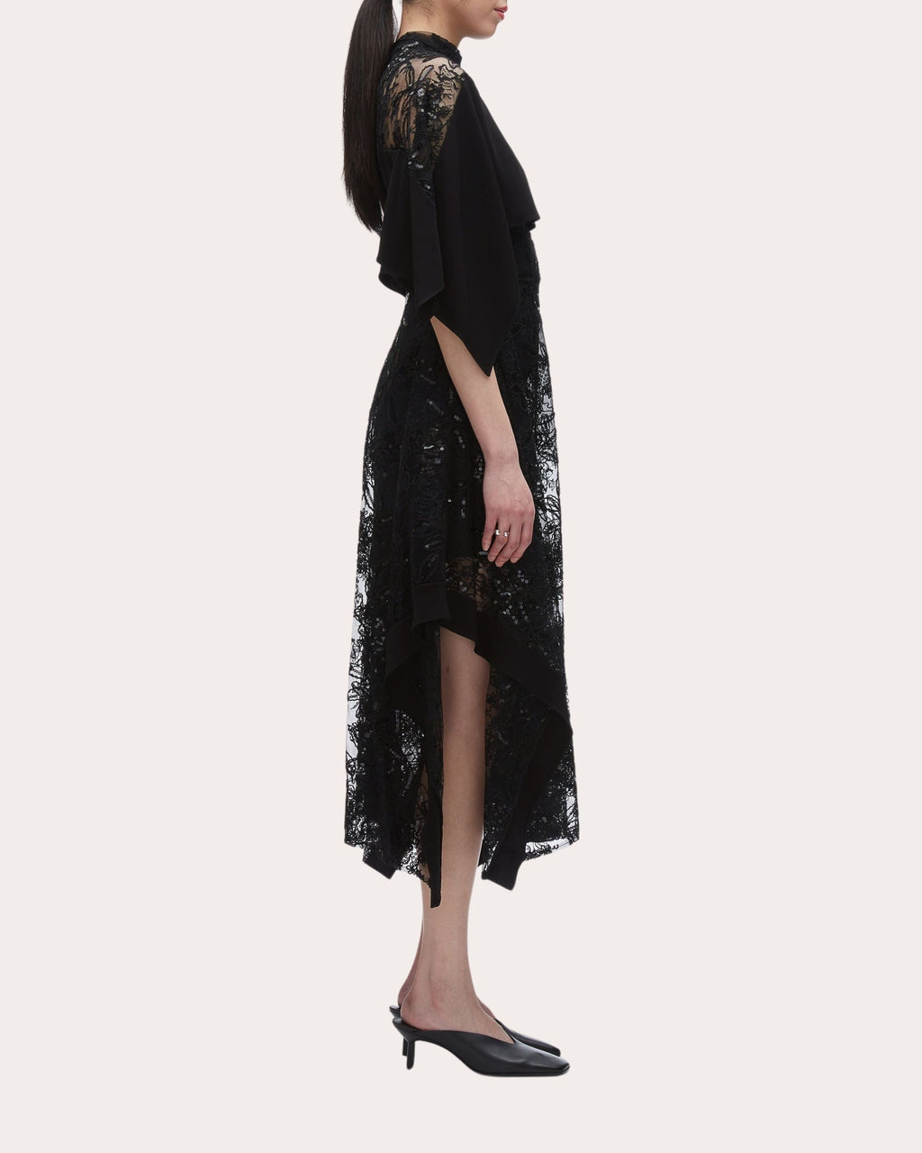 Sequin Floral Lace Cape Handkerchief Dress