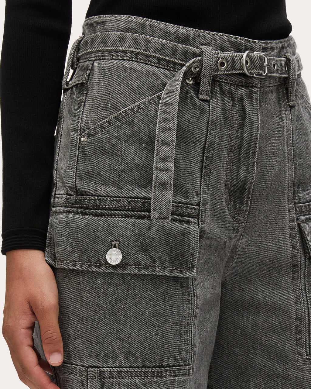 Acid Wash Belted Cargo Jeans