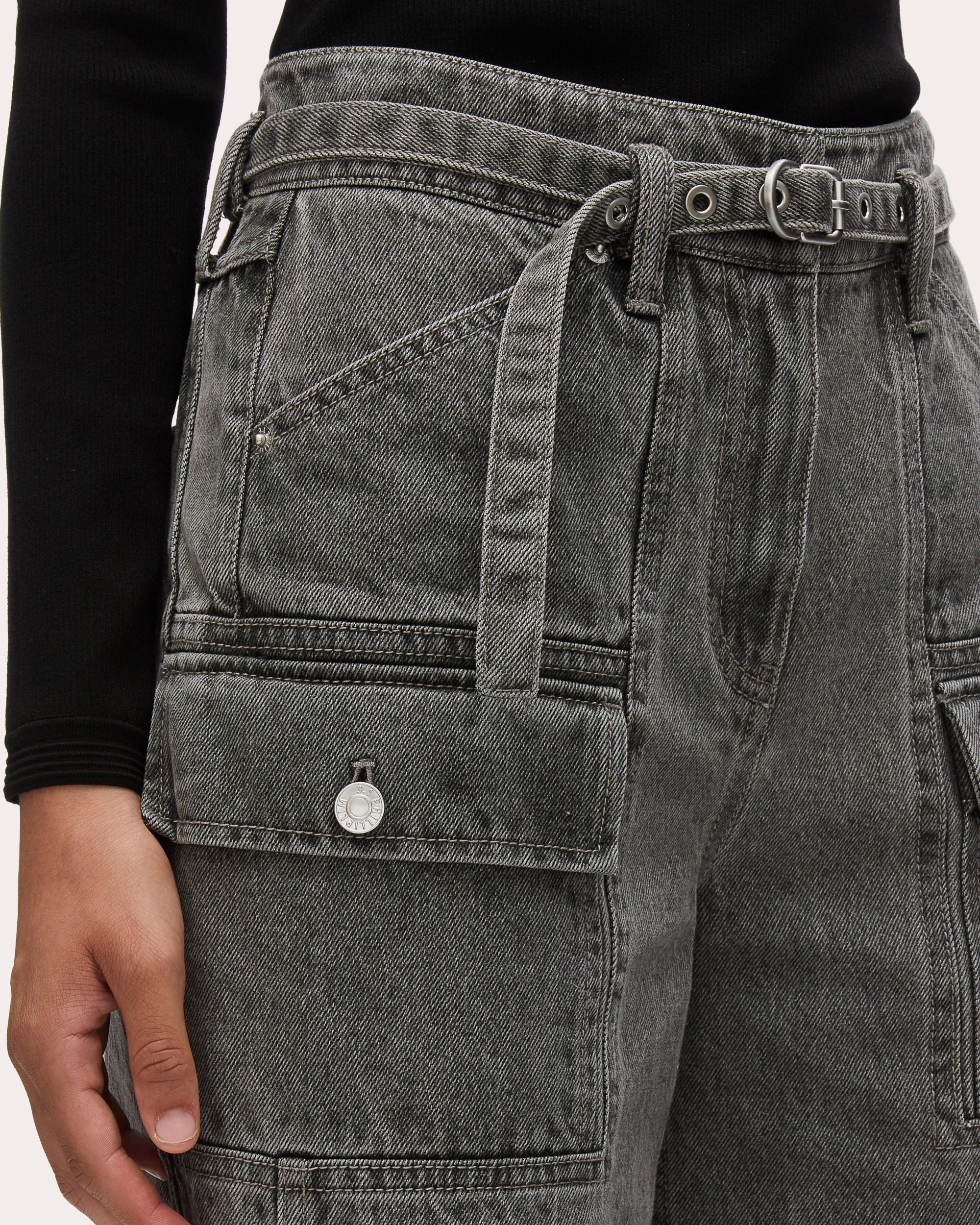 Acid Wash Belted Cargo Jeans
