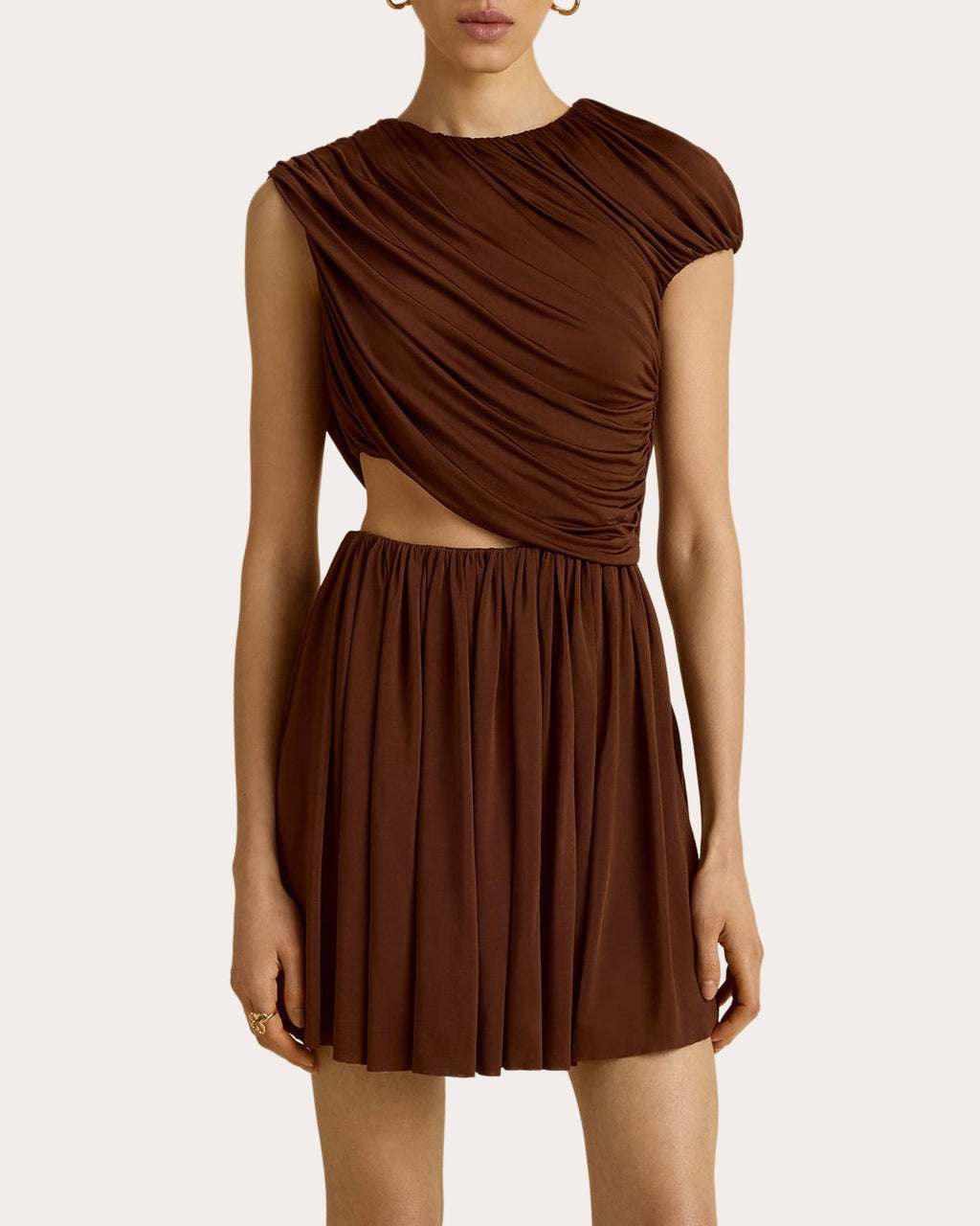 Jersey Cutout Gathered Drape Mini Dress