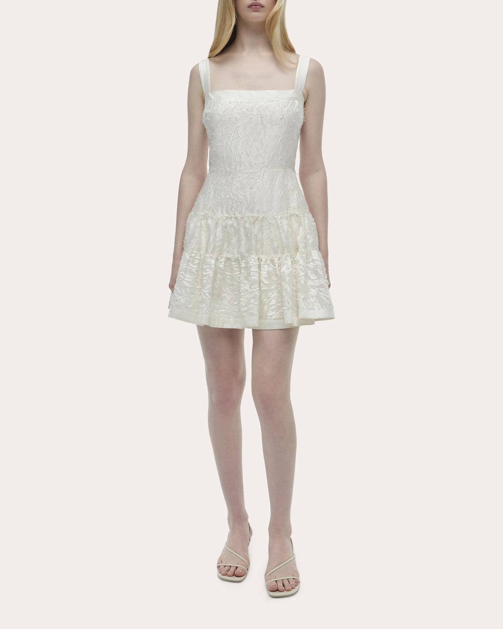 Laila Frayed Jacquard Tiered Mini Dress