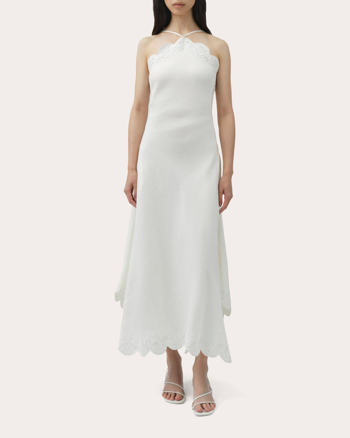 Gillian Embroidered Linen Halter Midi Dress