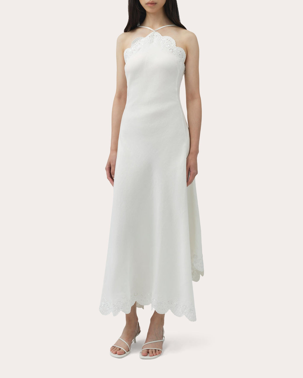 Gillian Embroidered Linen Halter Midi Dress