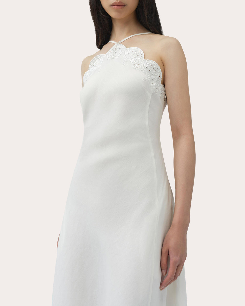 Gillian Embroidered Linen Halter Midi Dress