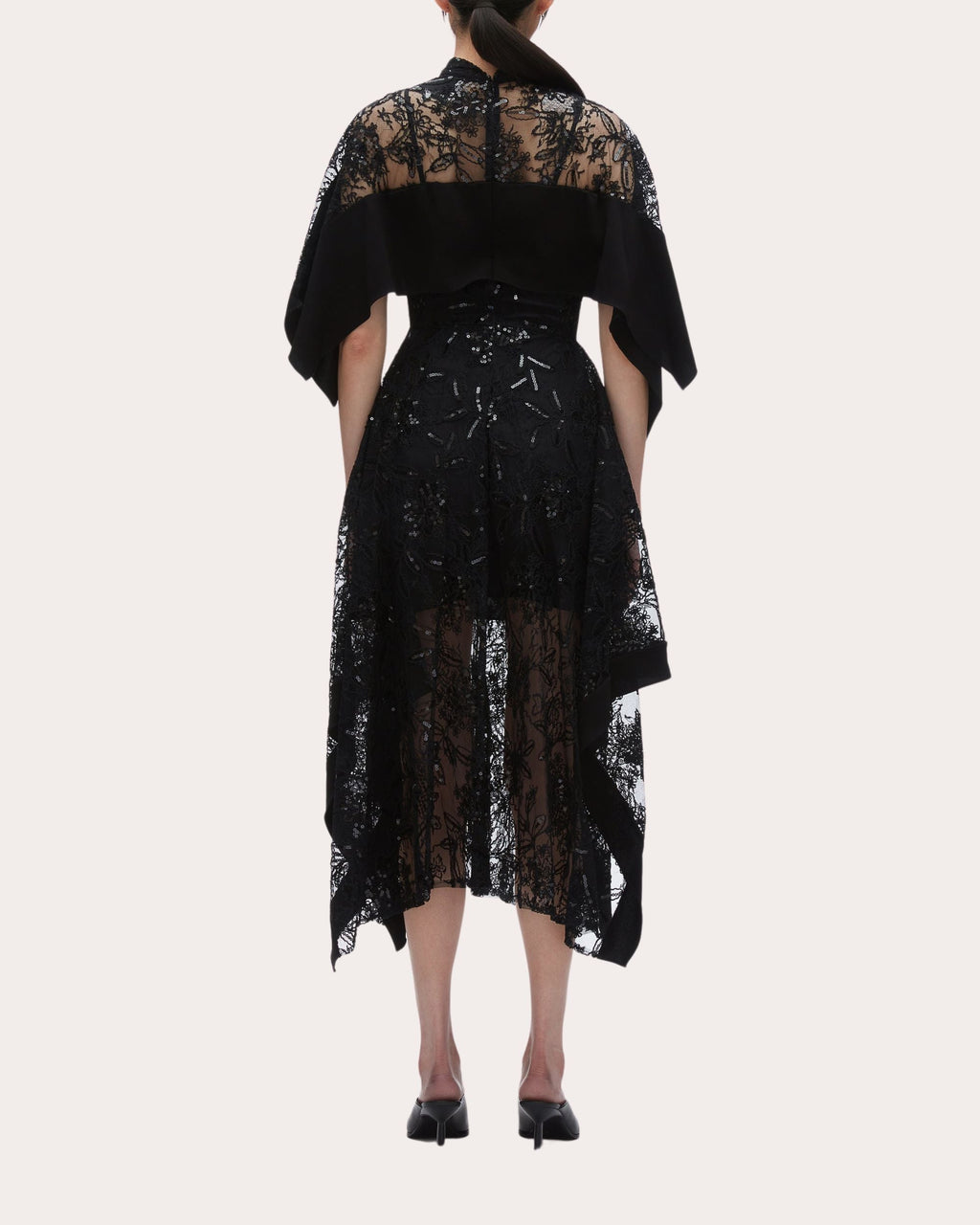 Sequin Floral Lace Cape Handkerchief Dress
