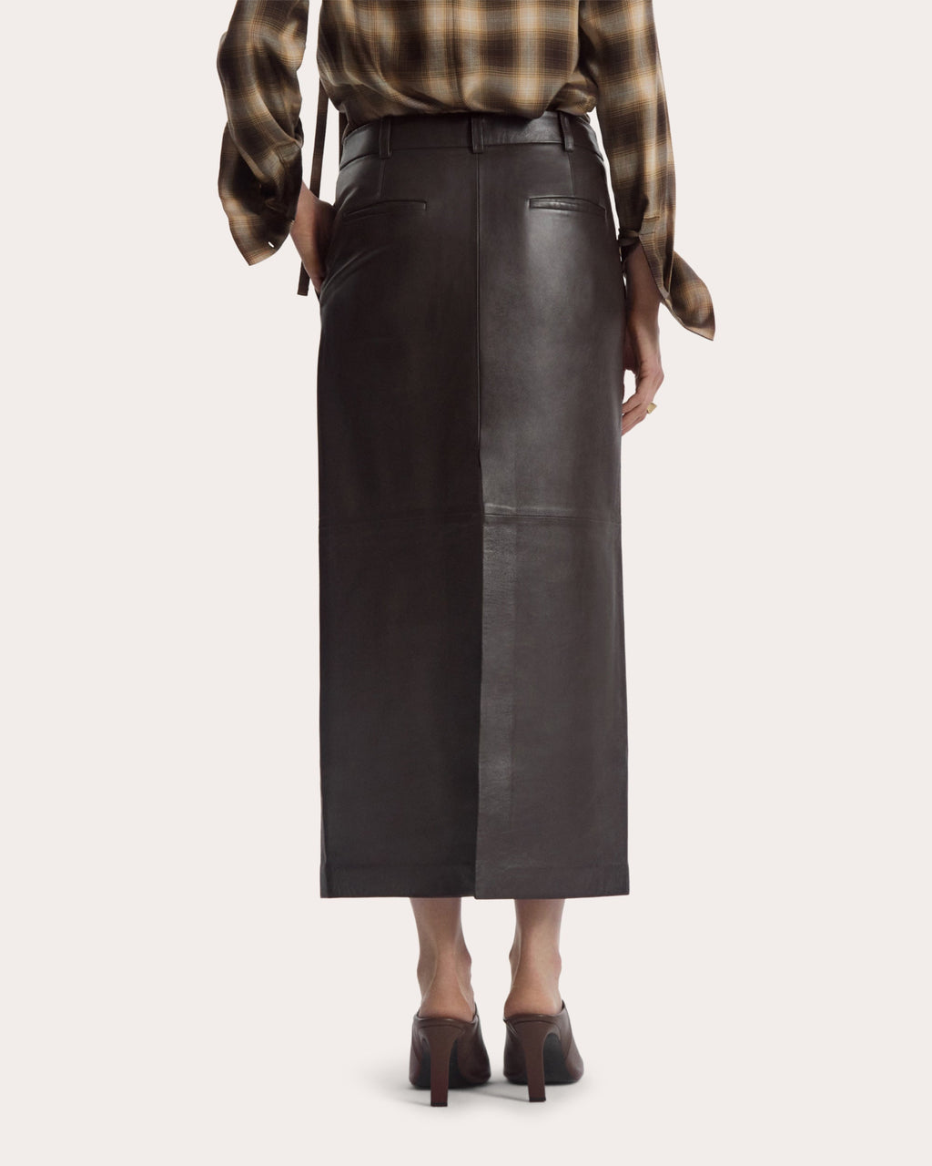 Leather Front-Slit Midi Skirt