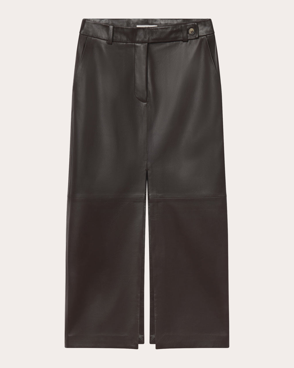 Leather Front-Slit Midi Skirt