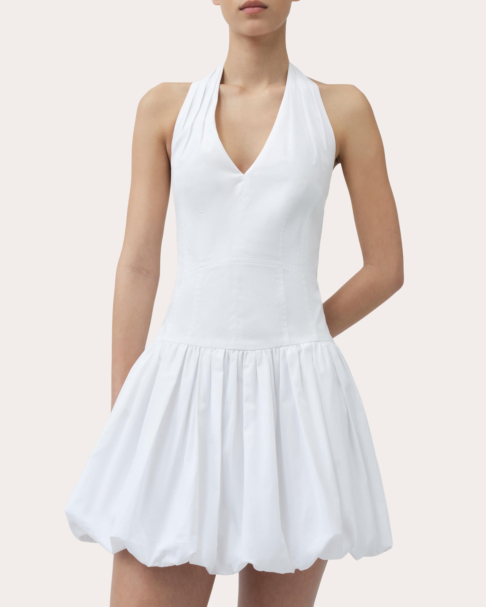 Brooke Poplin Bubble-Hem Halter Mini Dress