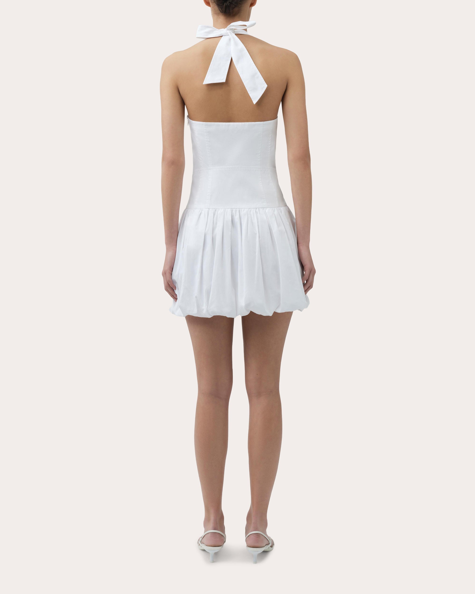 Brooke Poplin Bubble-Hem Halter Mini Dress