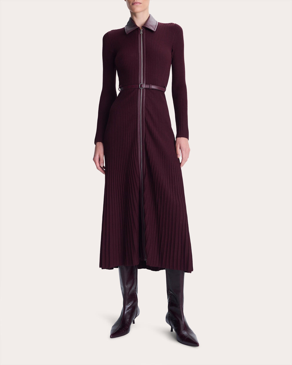 Ismelle Knit Collared Zip-Front Midi Dress