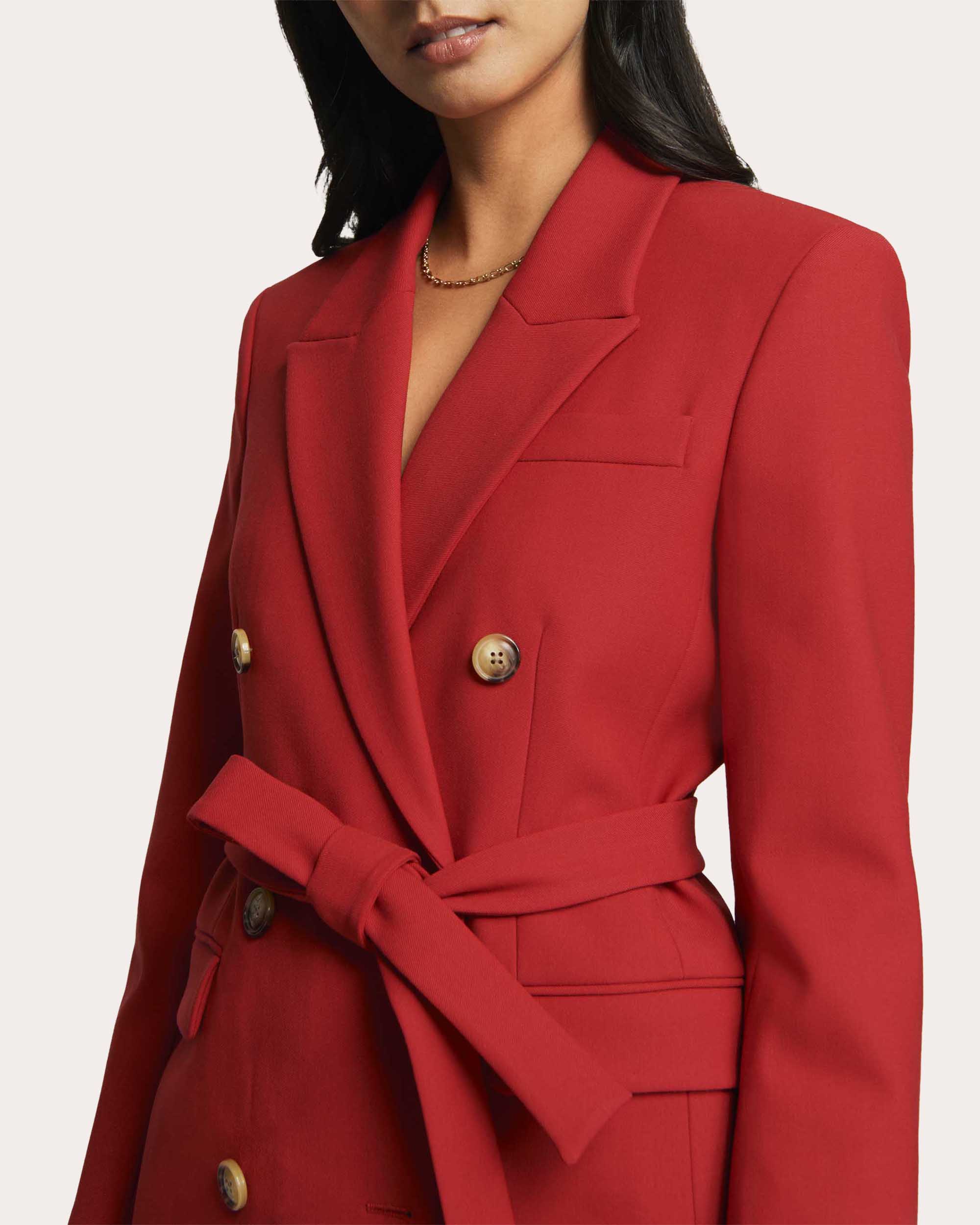 Heavy Wool Twill Belted Double-Breasted Blazer