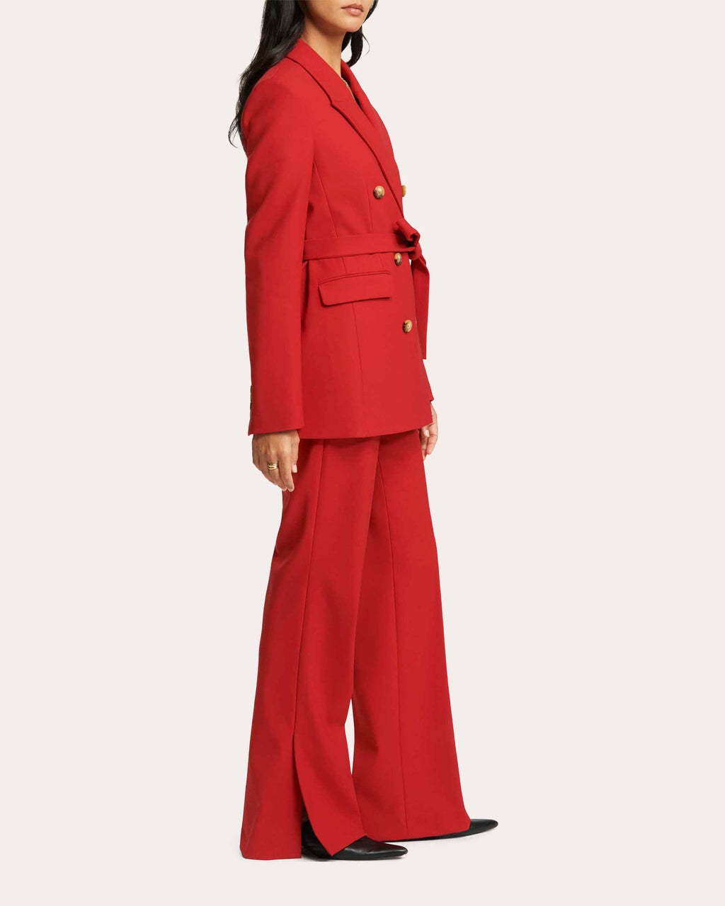 Heavy Wool Twill Belted Double-Breasted Blazer